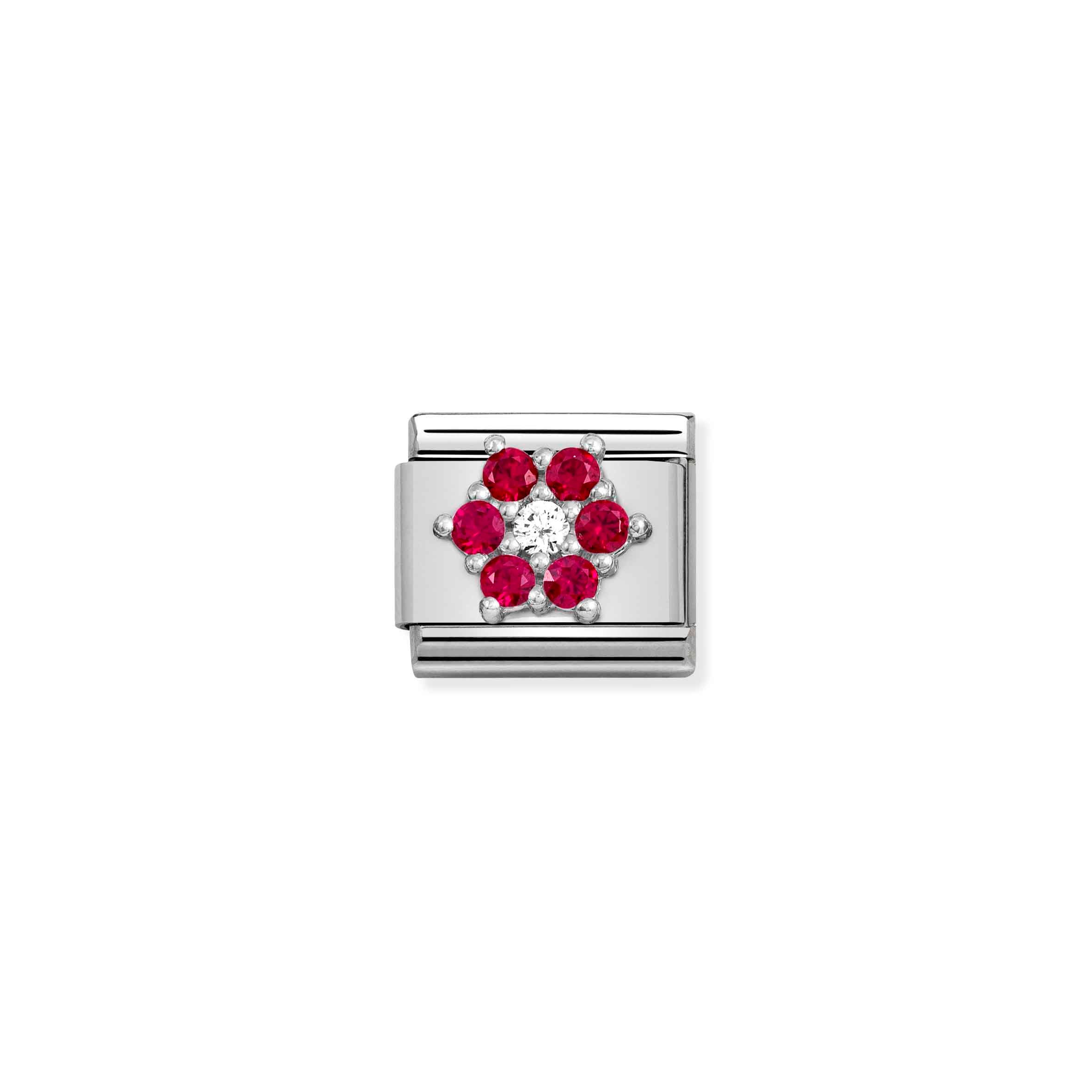 Charm, Composable Link, Silver Flower with CZ