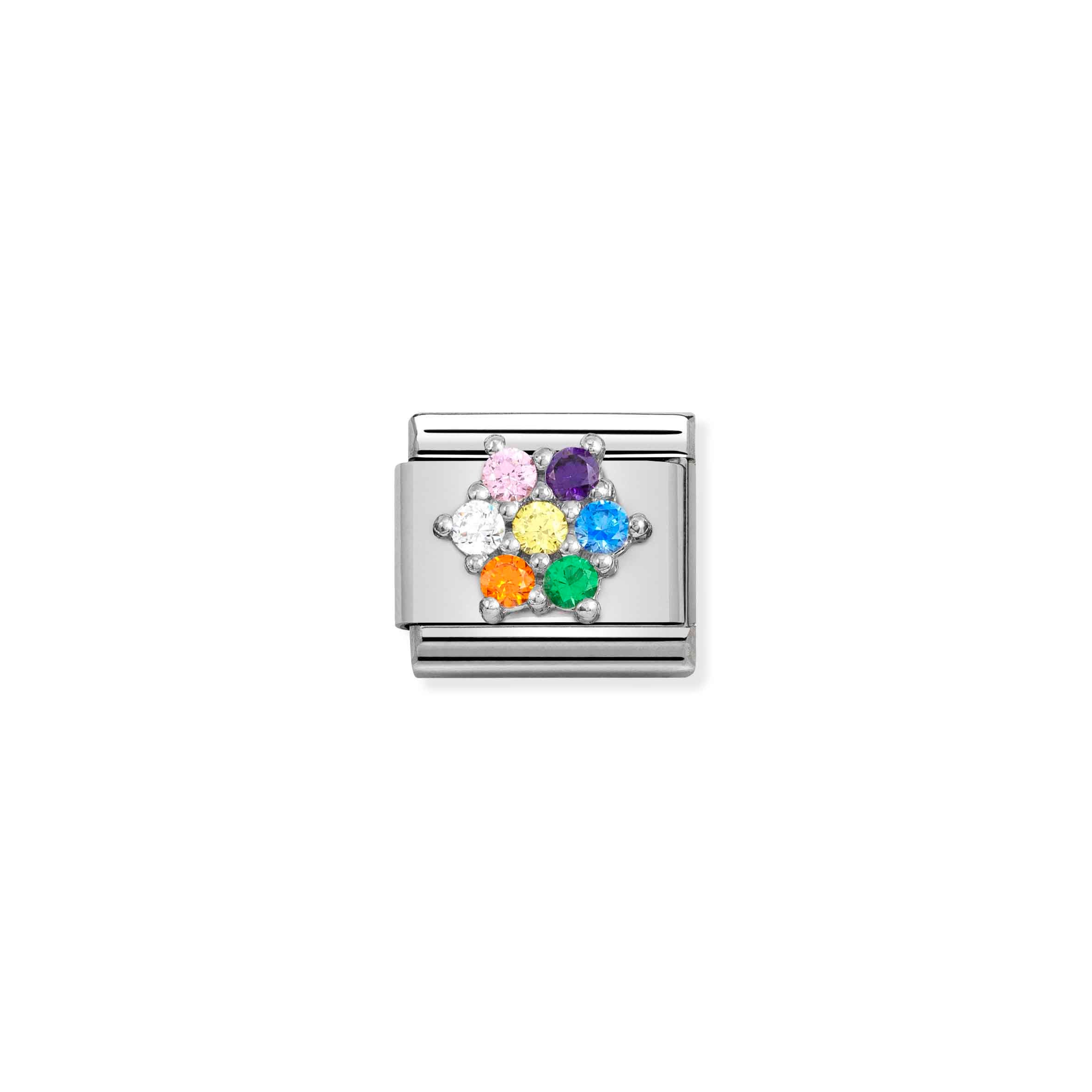 Charm, Composable Link, with Rainbow Flower in Silver
