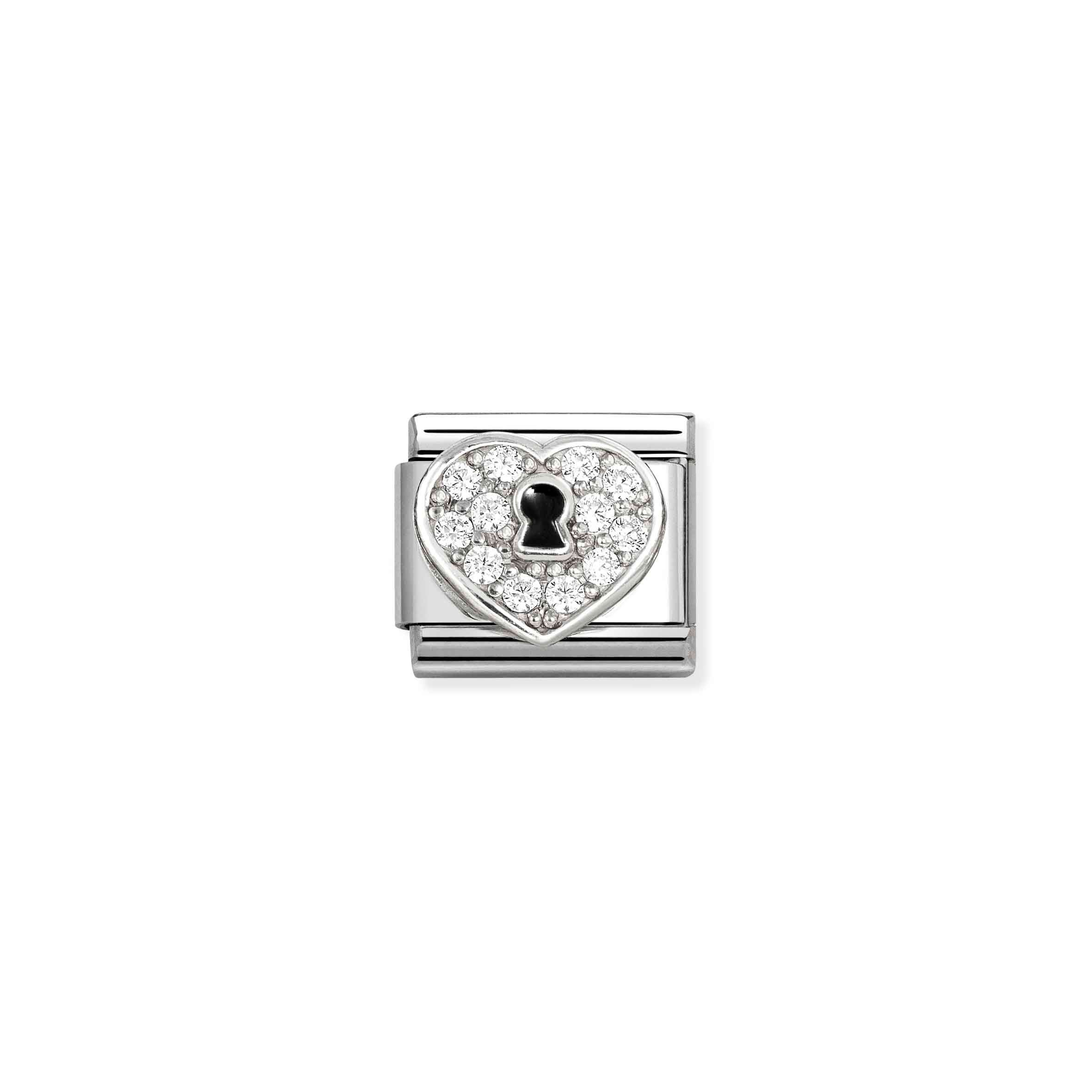 Charm, Composable Link, CZ Heart with Keyhole