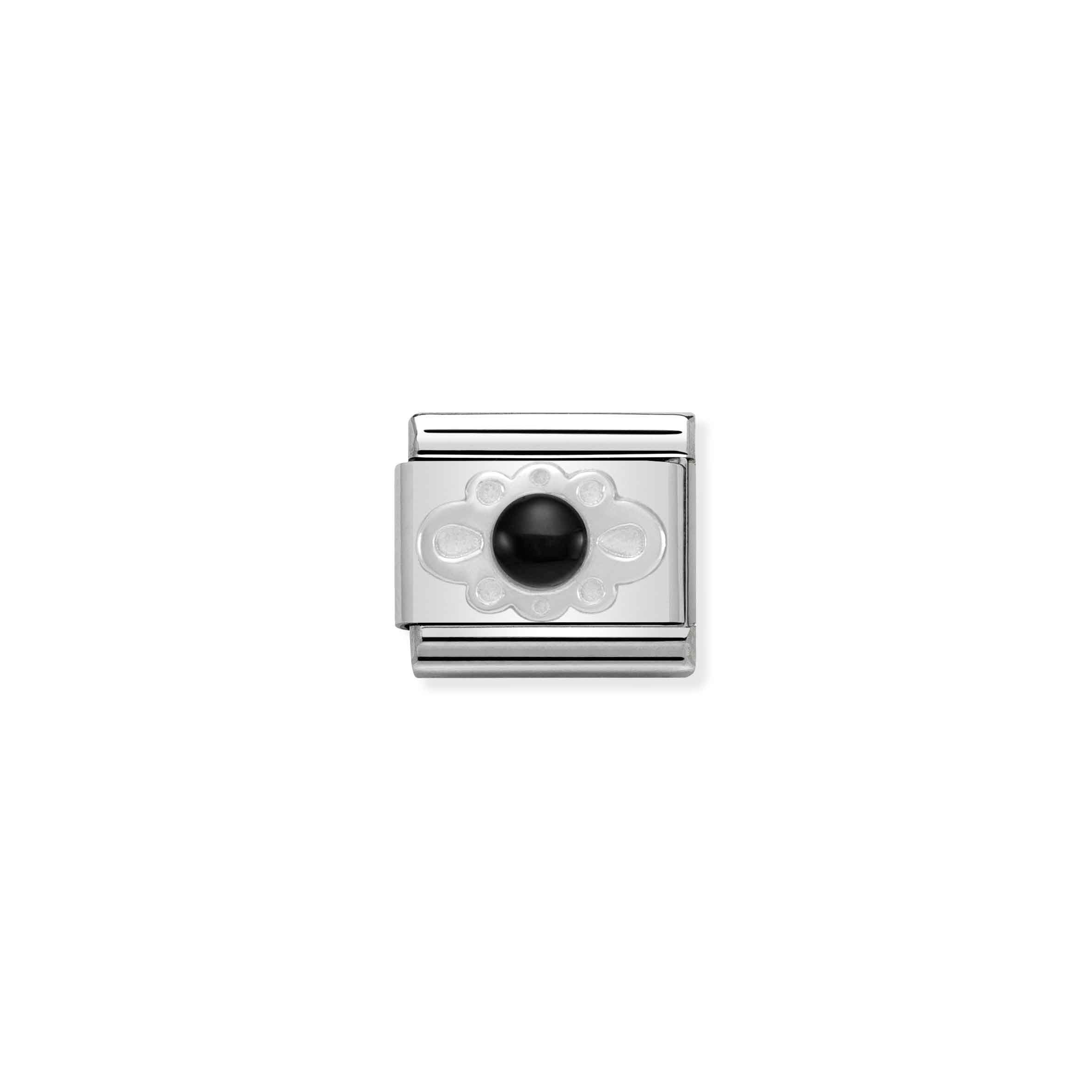 Composable Classic Link black Agate Ribbon in Silver