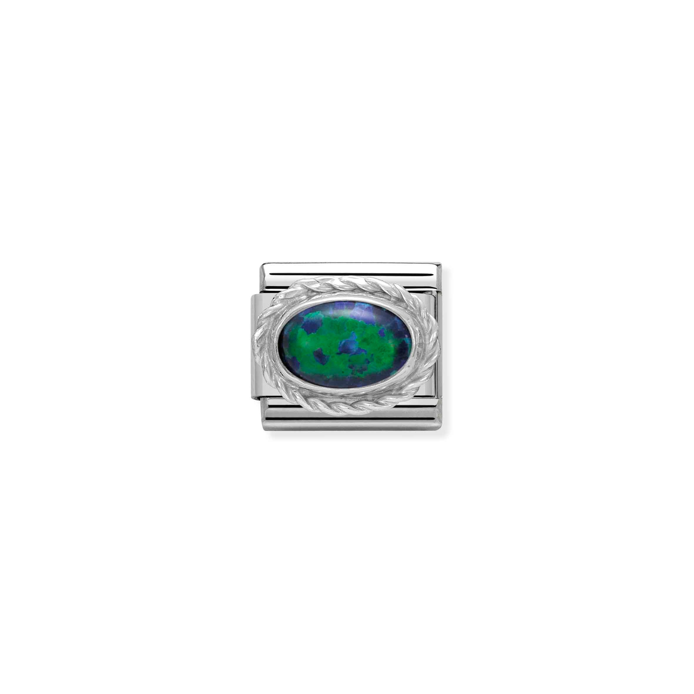 Charm, Composable Link, in Silver with green Opal stone