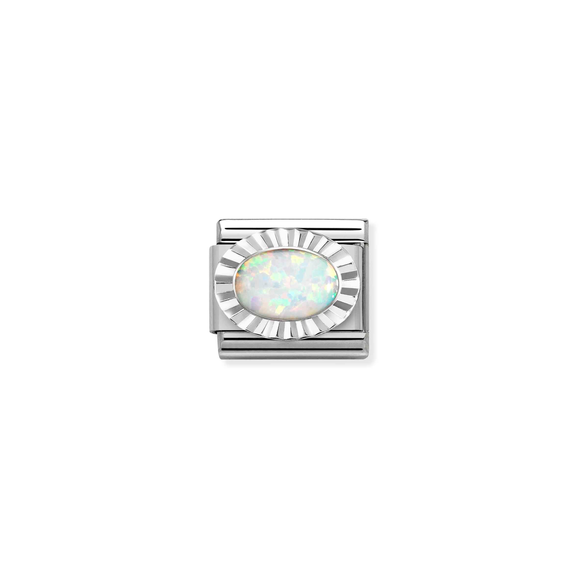 Charm, Composable Link, White Opal and sterling silver