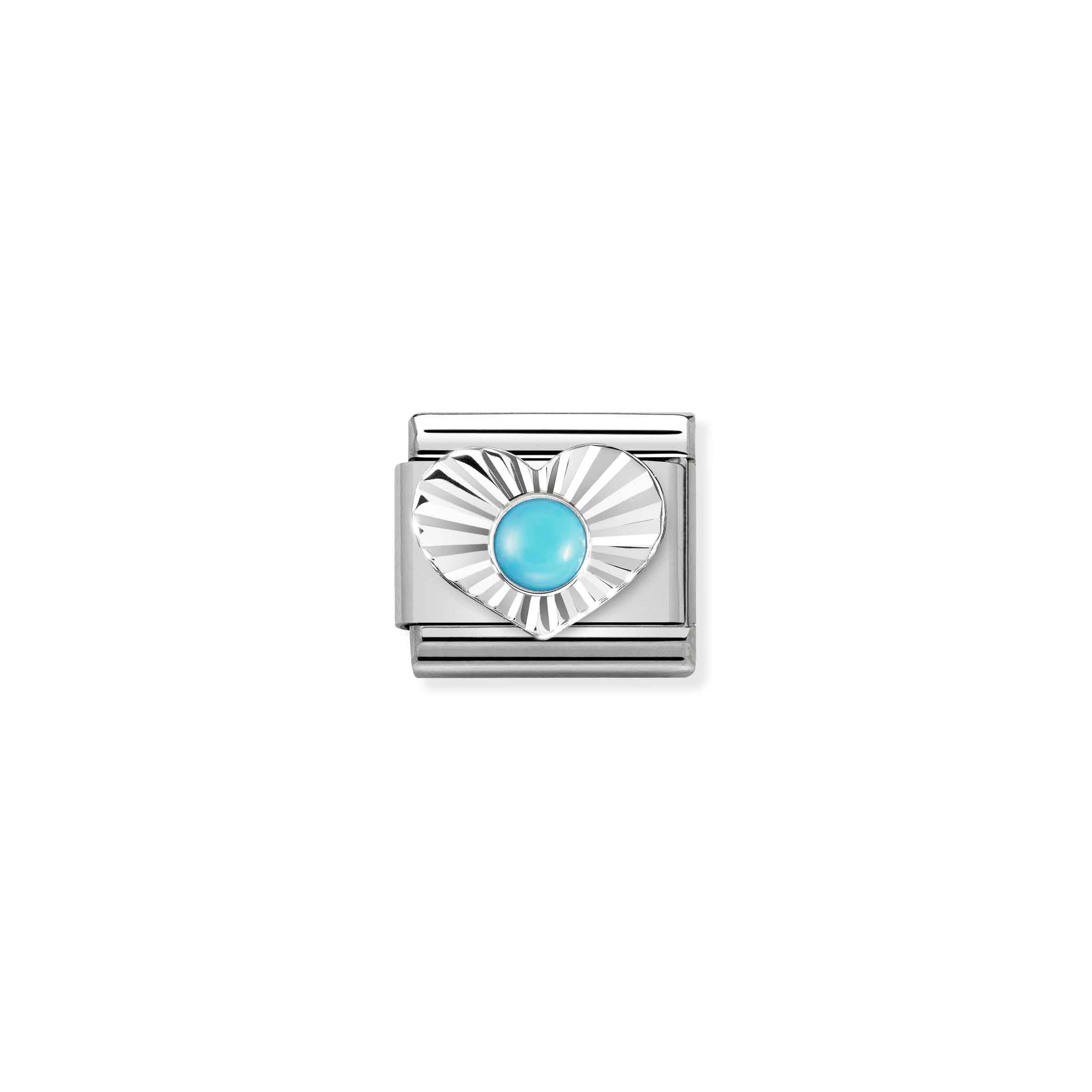 Charm, Composable Link, silver Heart, Turquoise