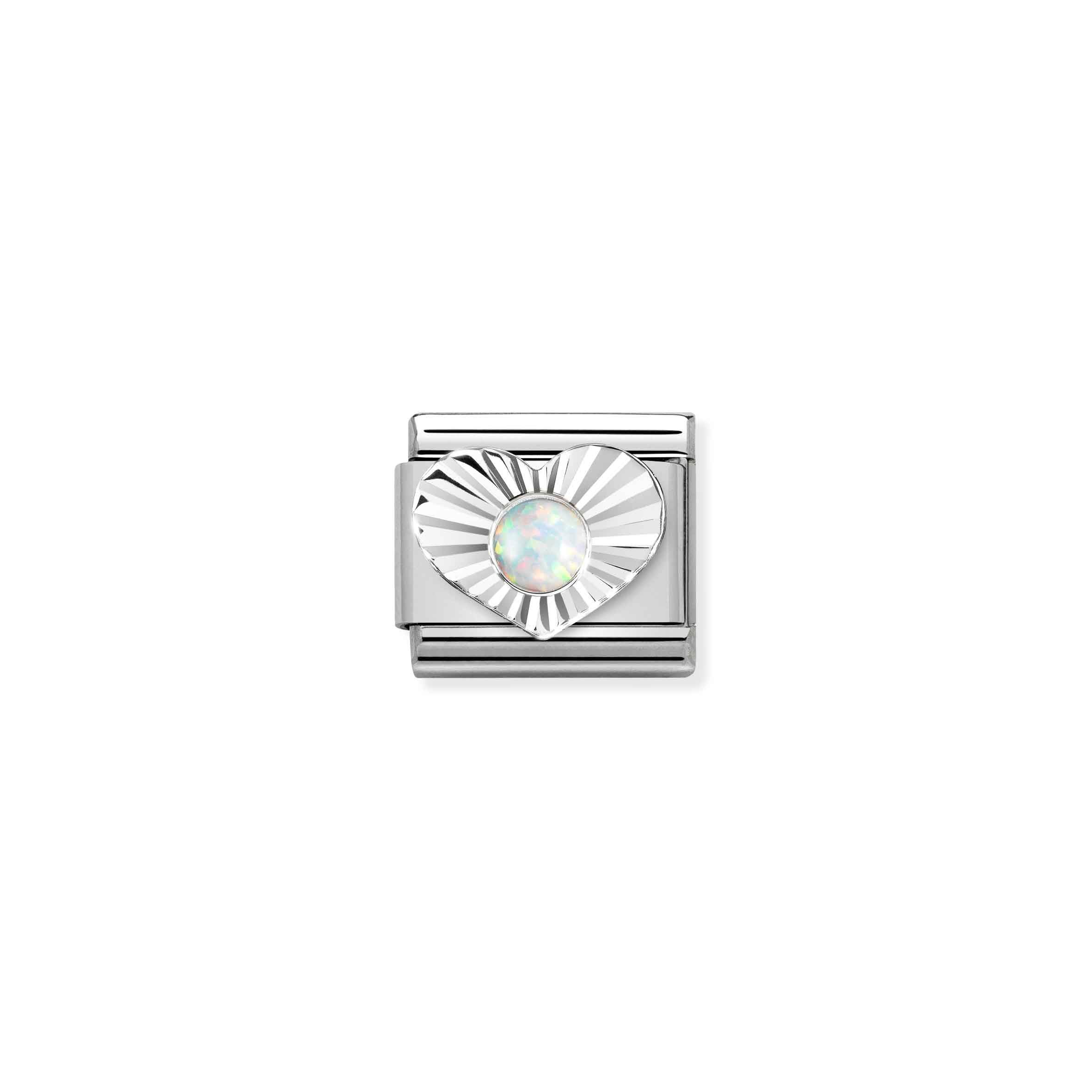 Charm, Composable Link, silver Heart, White Opal