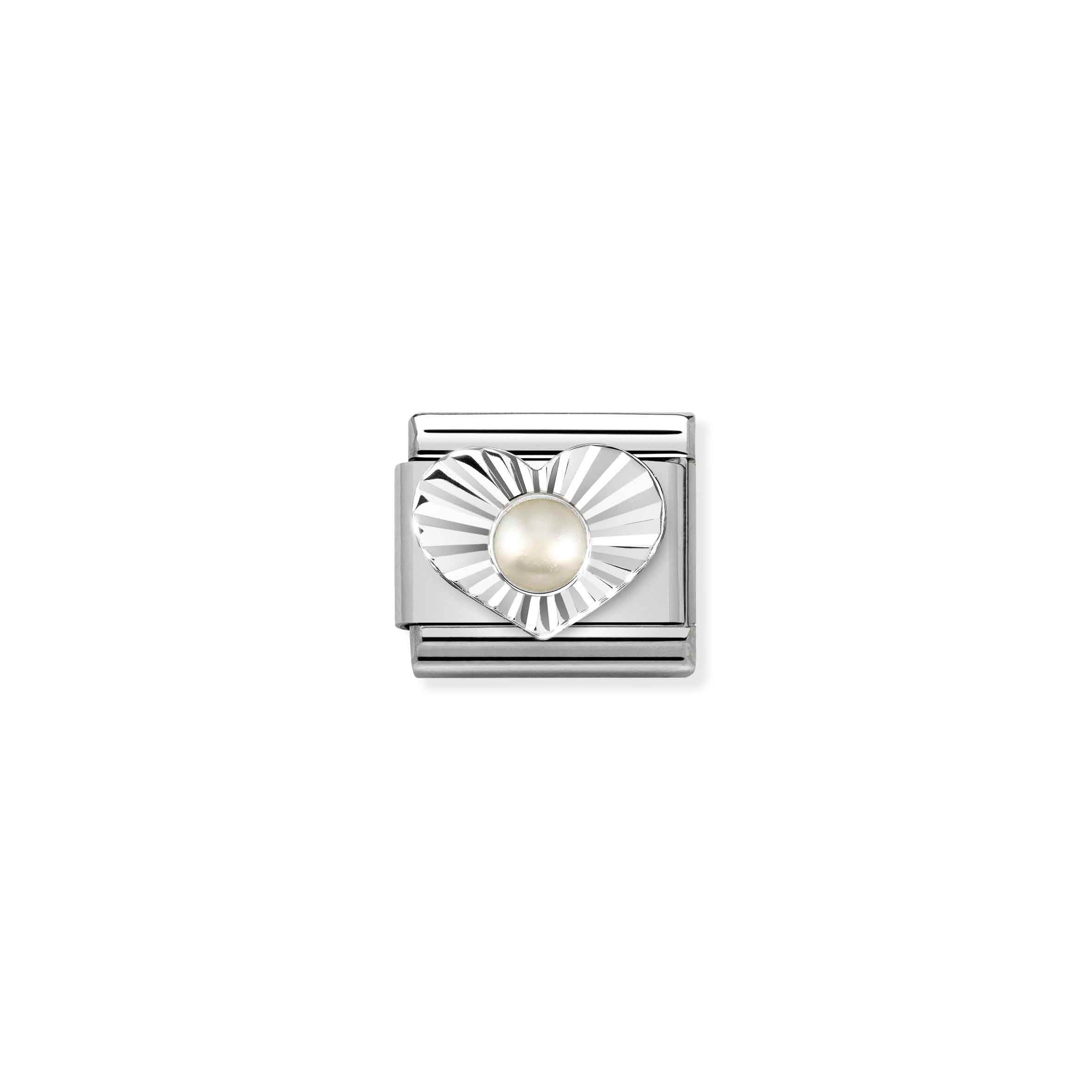 Charm, Composable Link, silver Heart, White Pearl