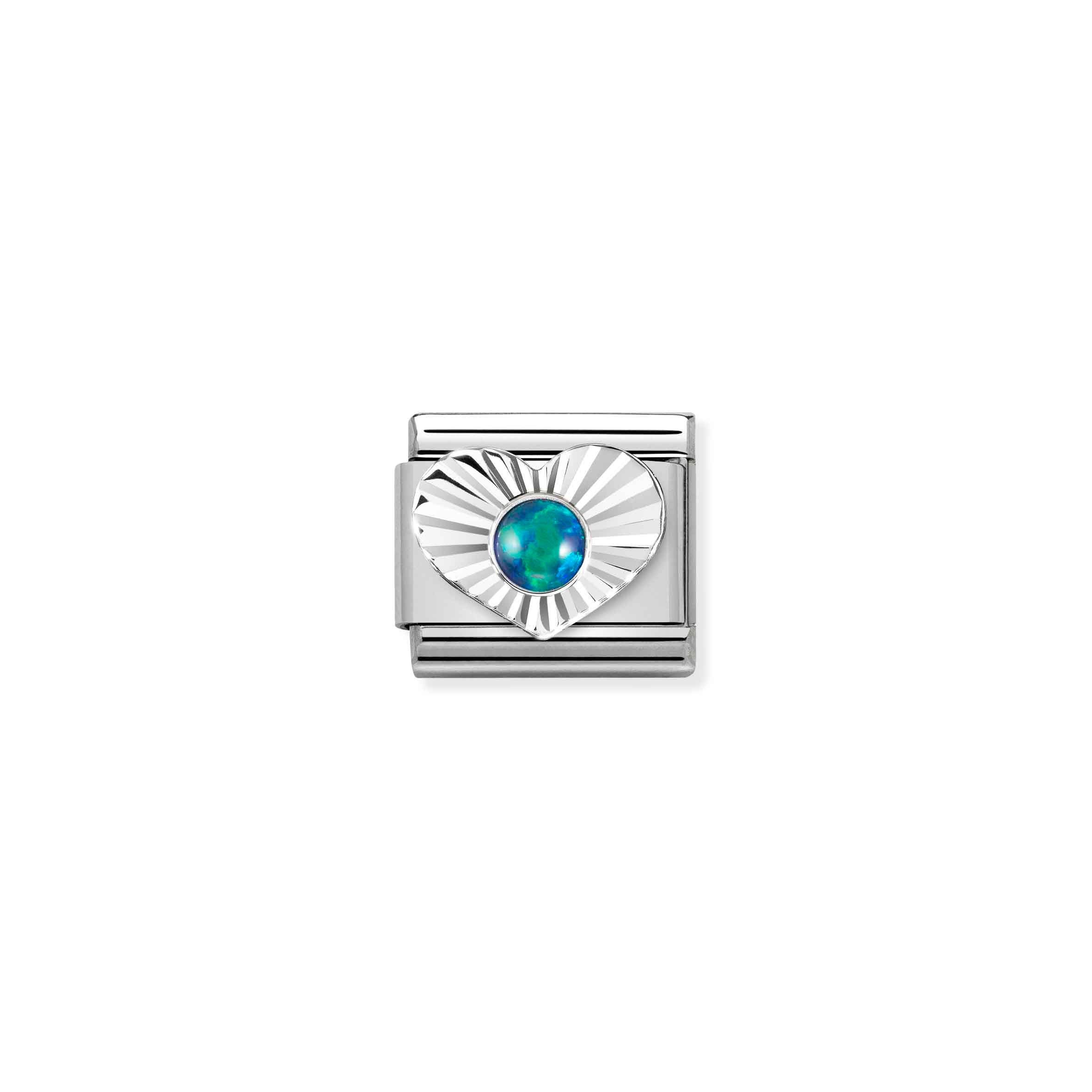 Charm, Composable Link, silver Heart, Green Opal