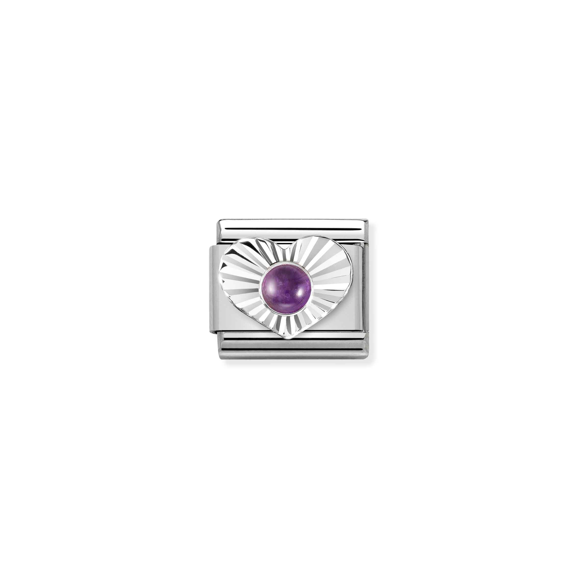 Charm, Composable Link, silver Heart, Amethyst