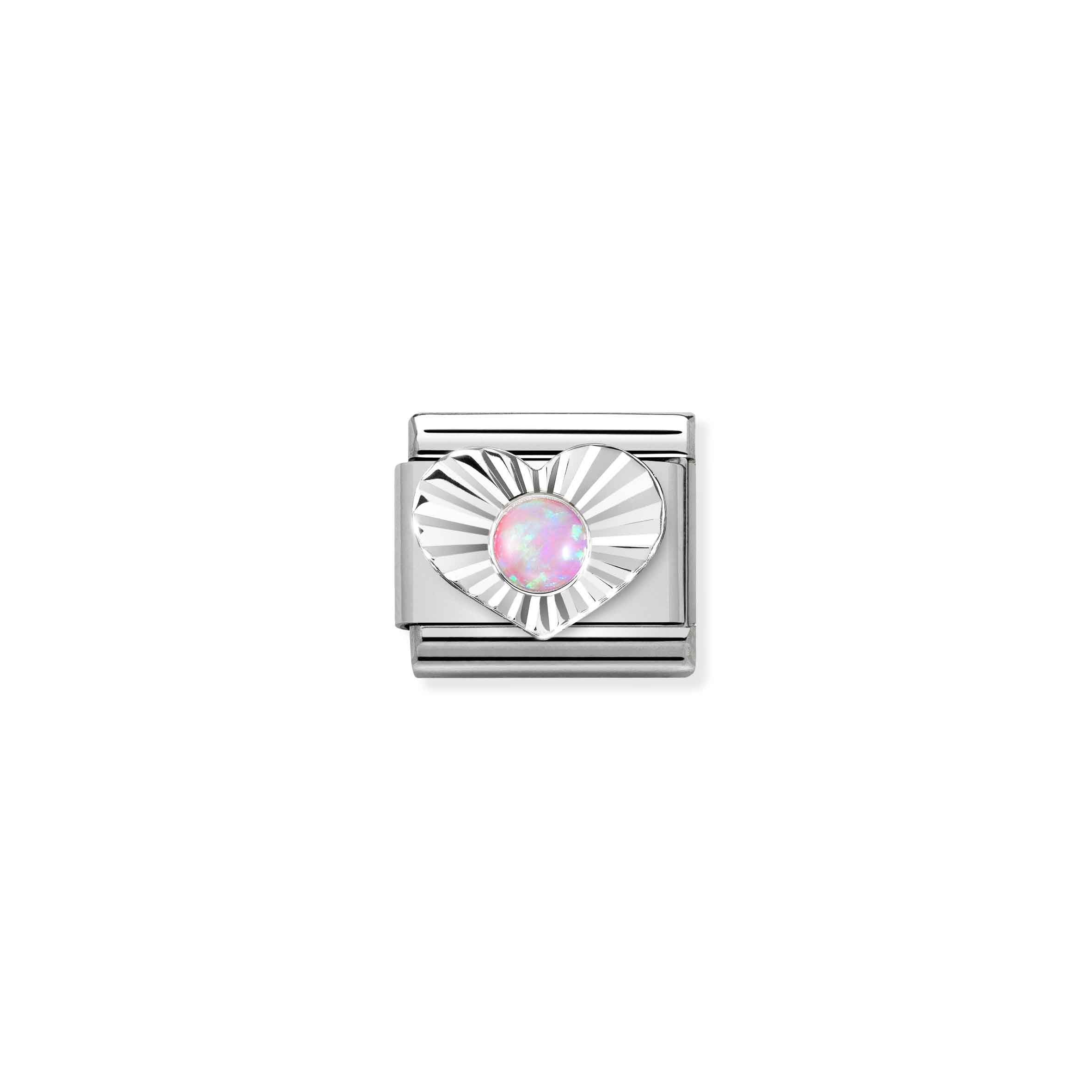 Charm, Composable Link, silver Heart, Pink Opal