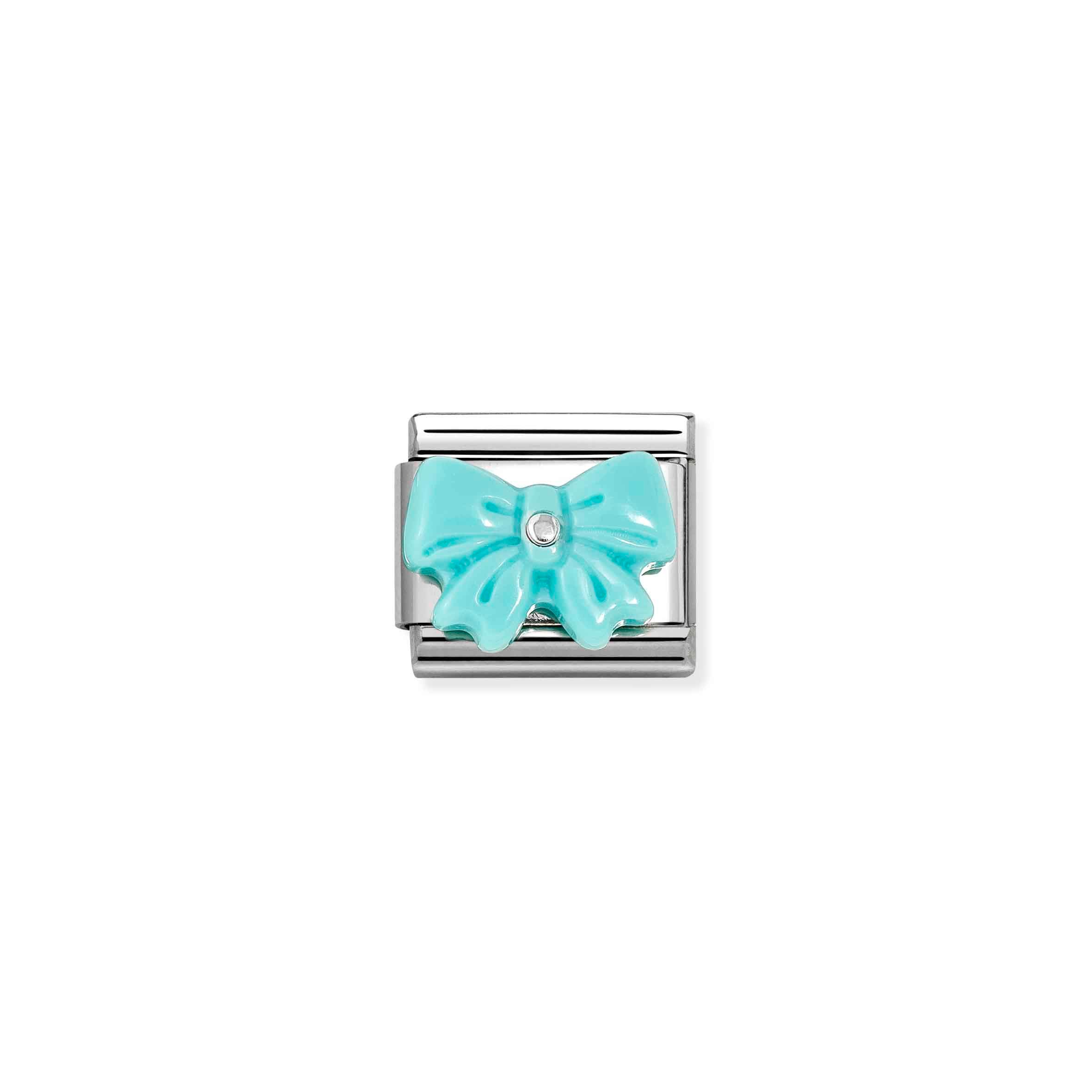 Charm, Composable Link, Bow, Turquoise Synthetic Stone