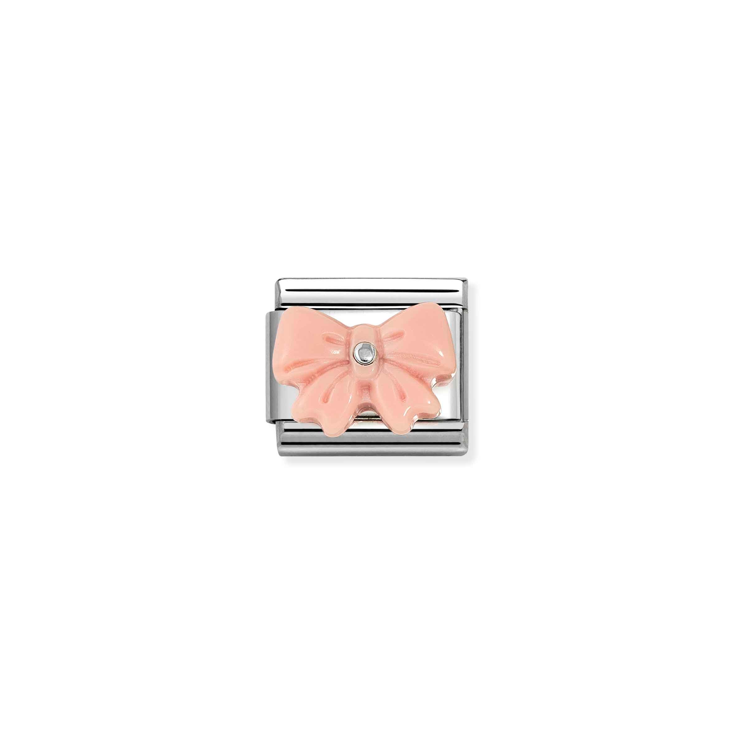 Charm, Composable Link, Bow, Pink Synthetic Stone