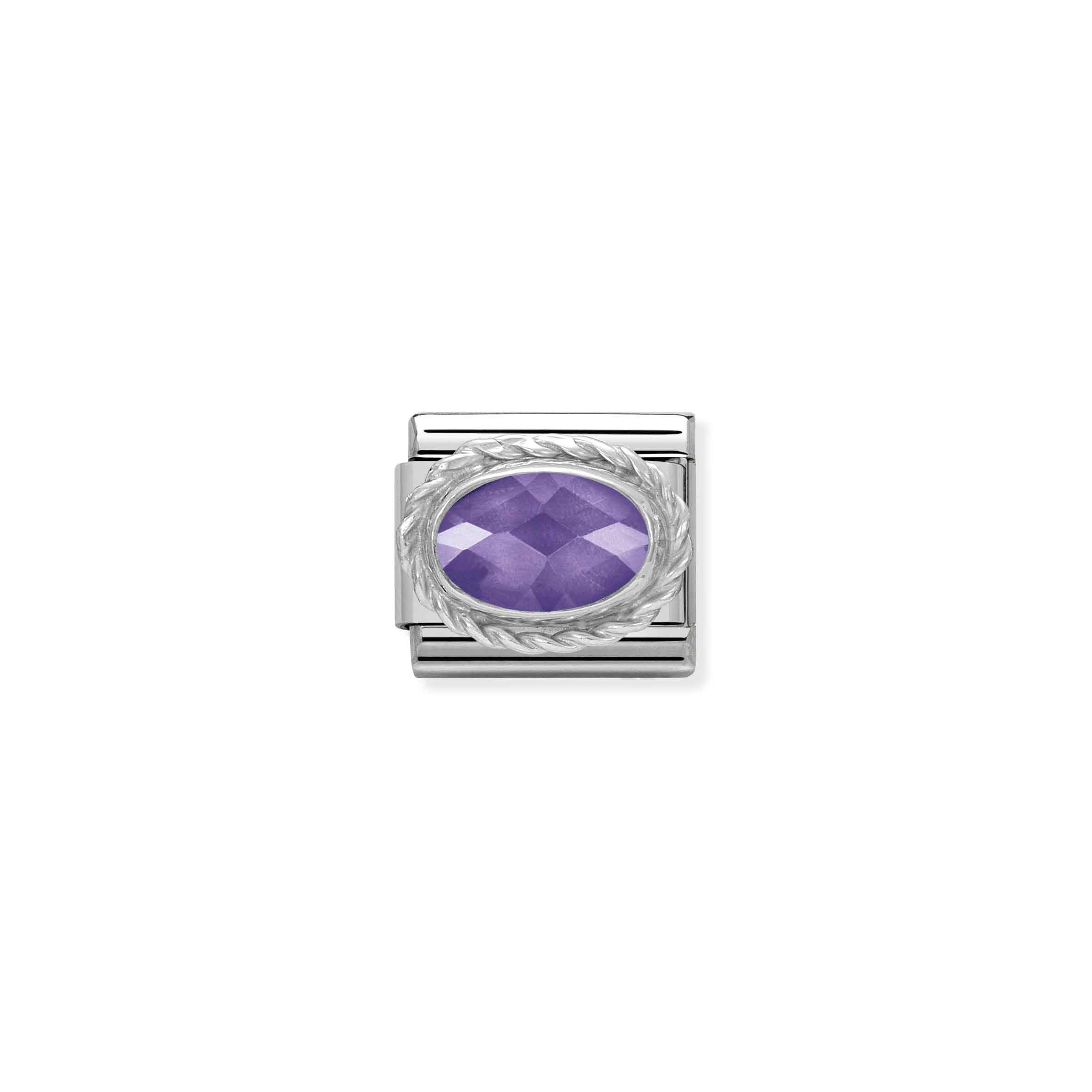 Charm, Composable Link, Purple oval stone, silver