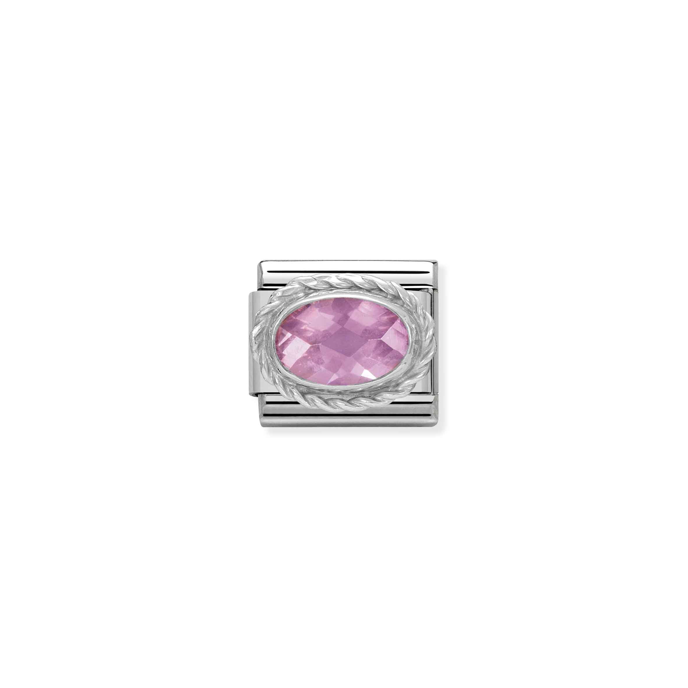Charm, Composable Link, Pink oval stone, silver