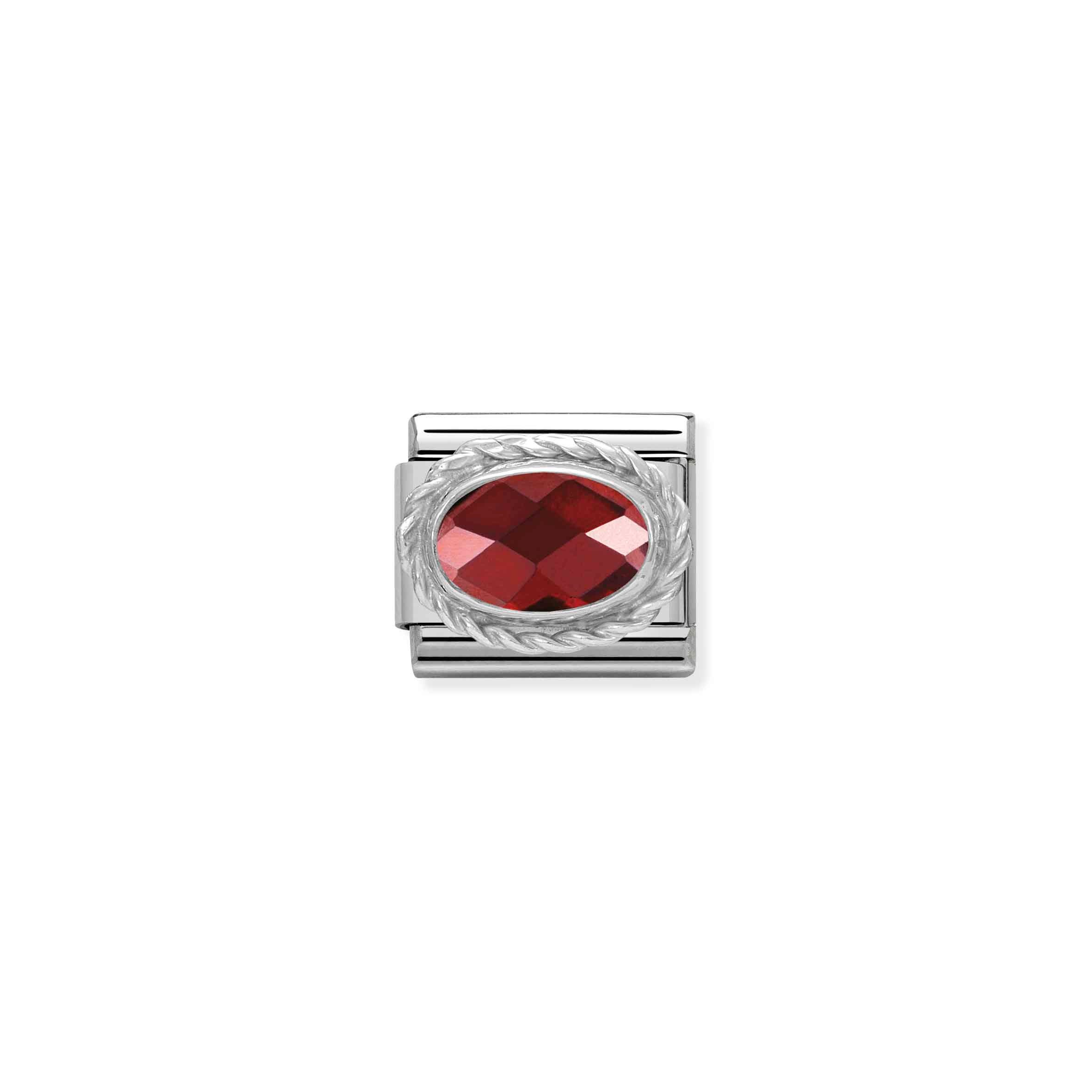Charm, Composable Link, Red oval stone, silver