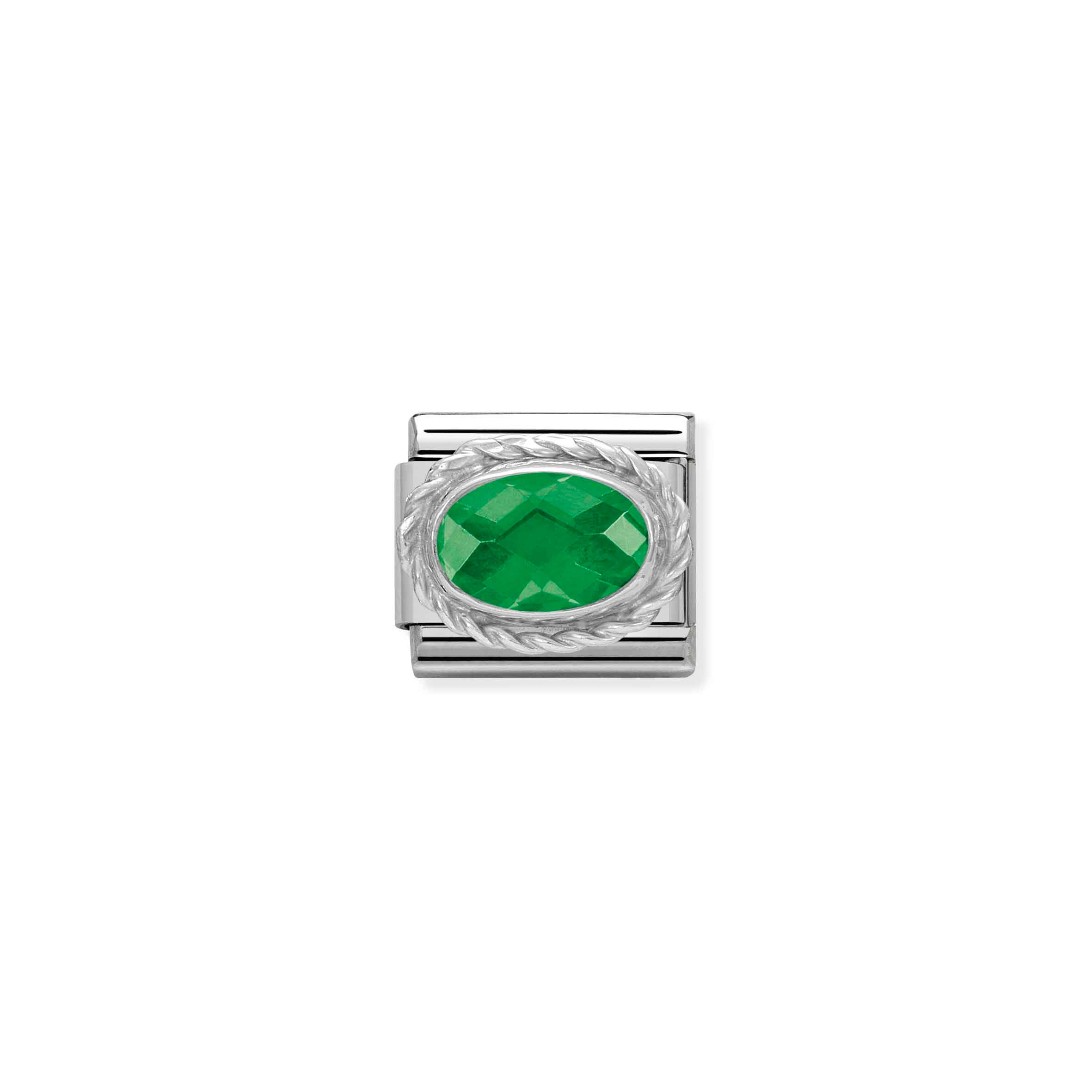 Charm, Composable Link, Green oval stone, silver