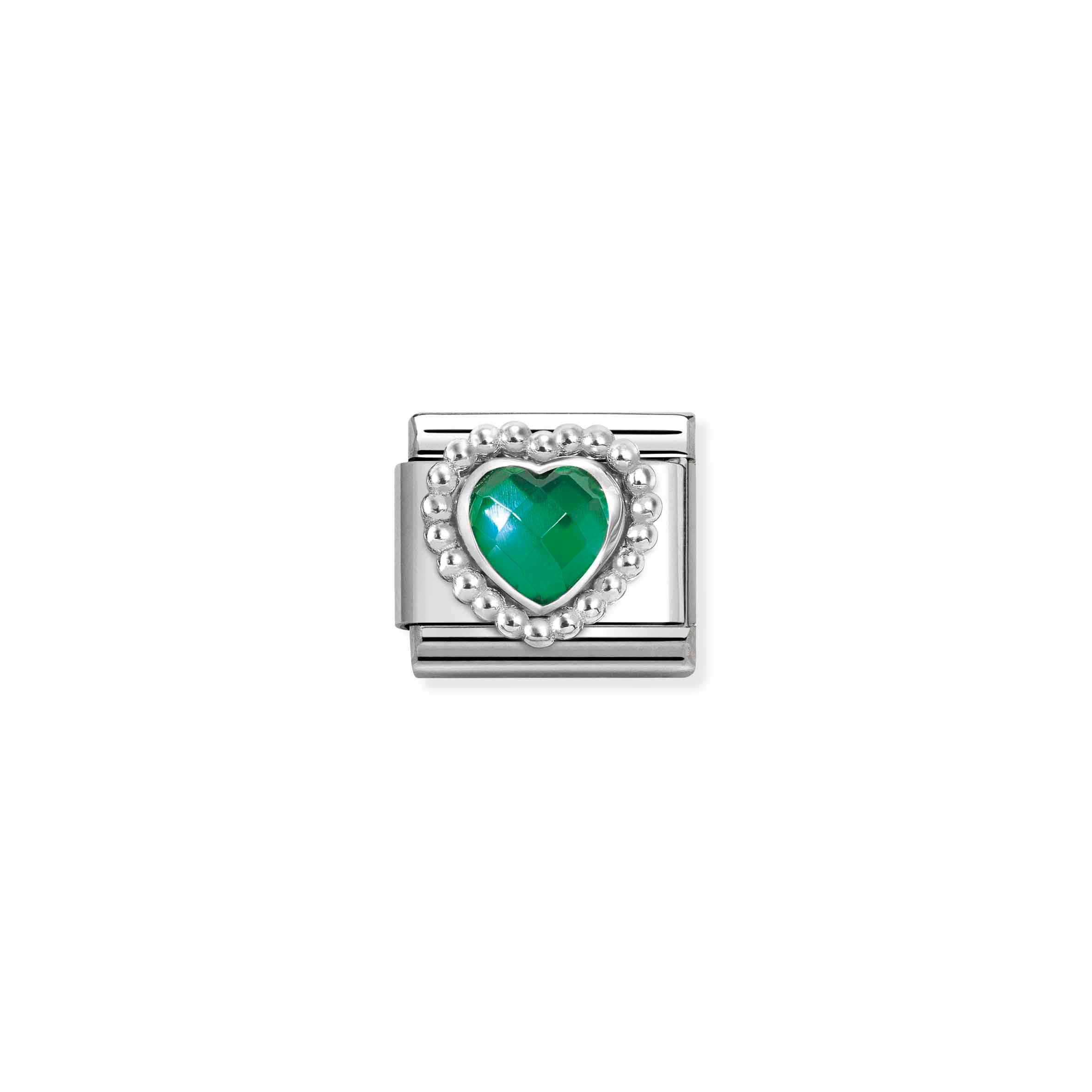 Charm, Composable Link, Faceted Green Heart,Beaded