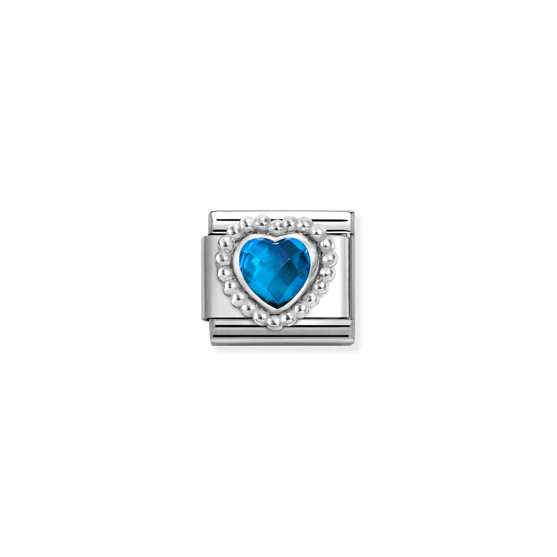Charm, Composable Link, Faceted Blue Heart,Beaded