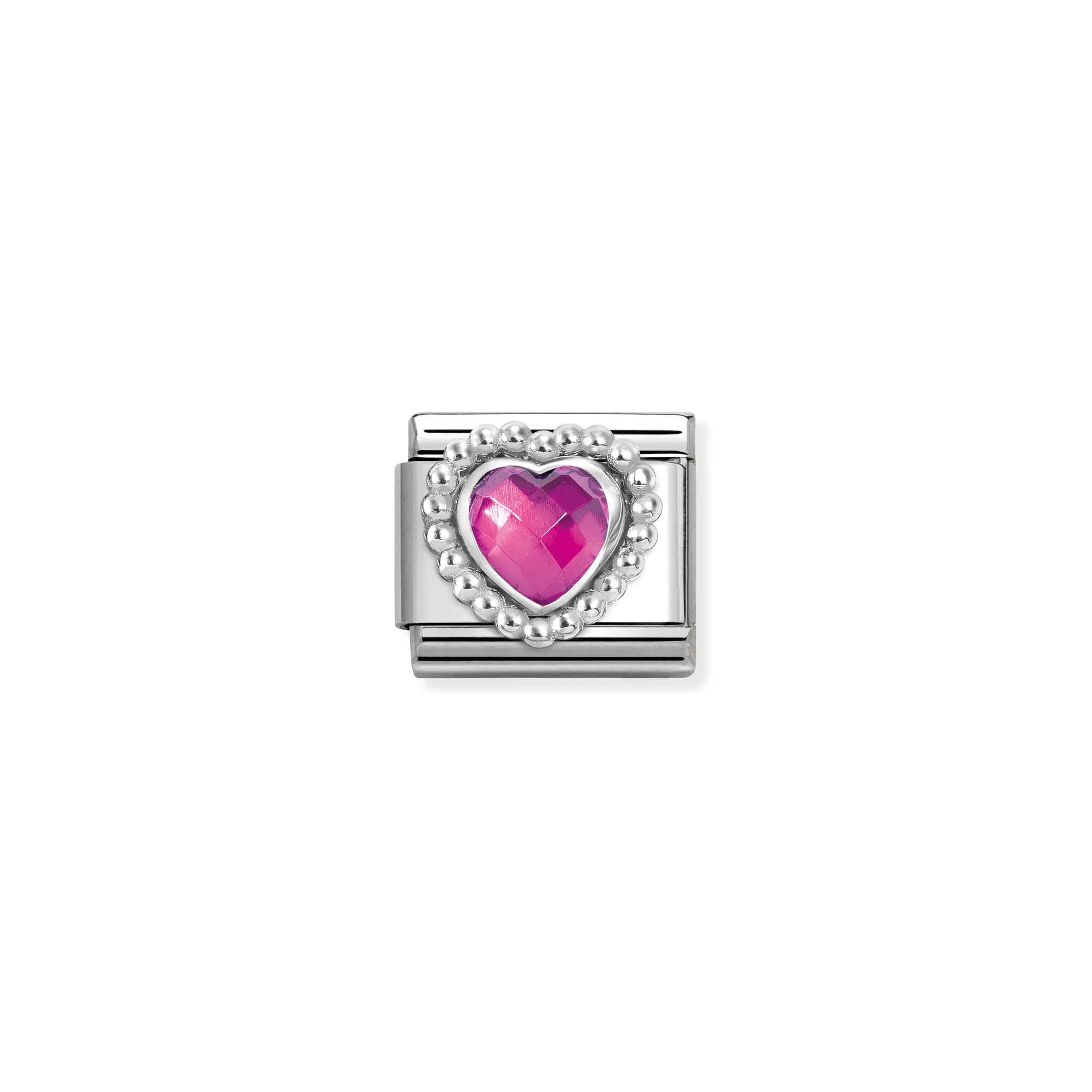 Charm, Composable Link, Silver, fucsia Heart