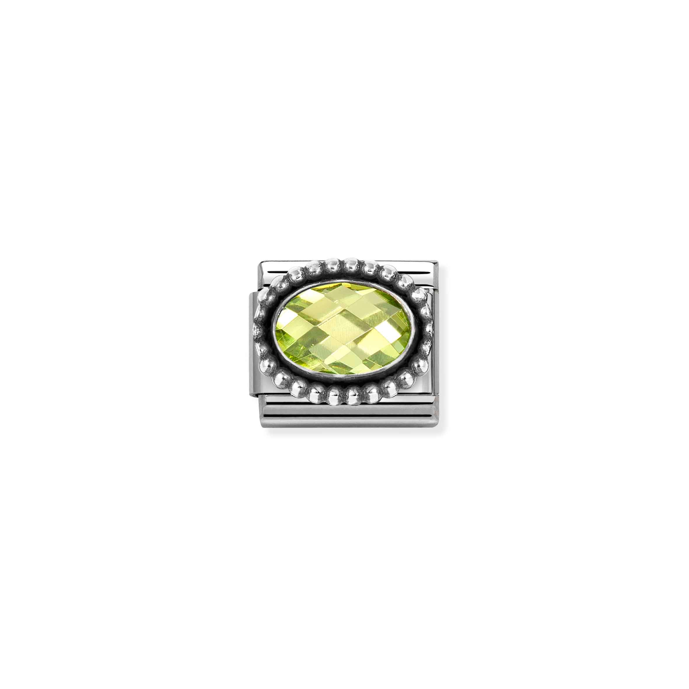 Charm, Composable Link, Light Green CZ, Vintage Effect