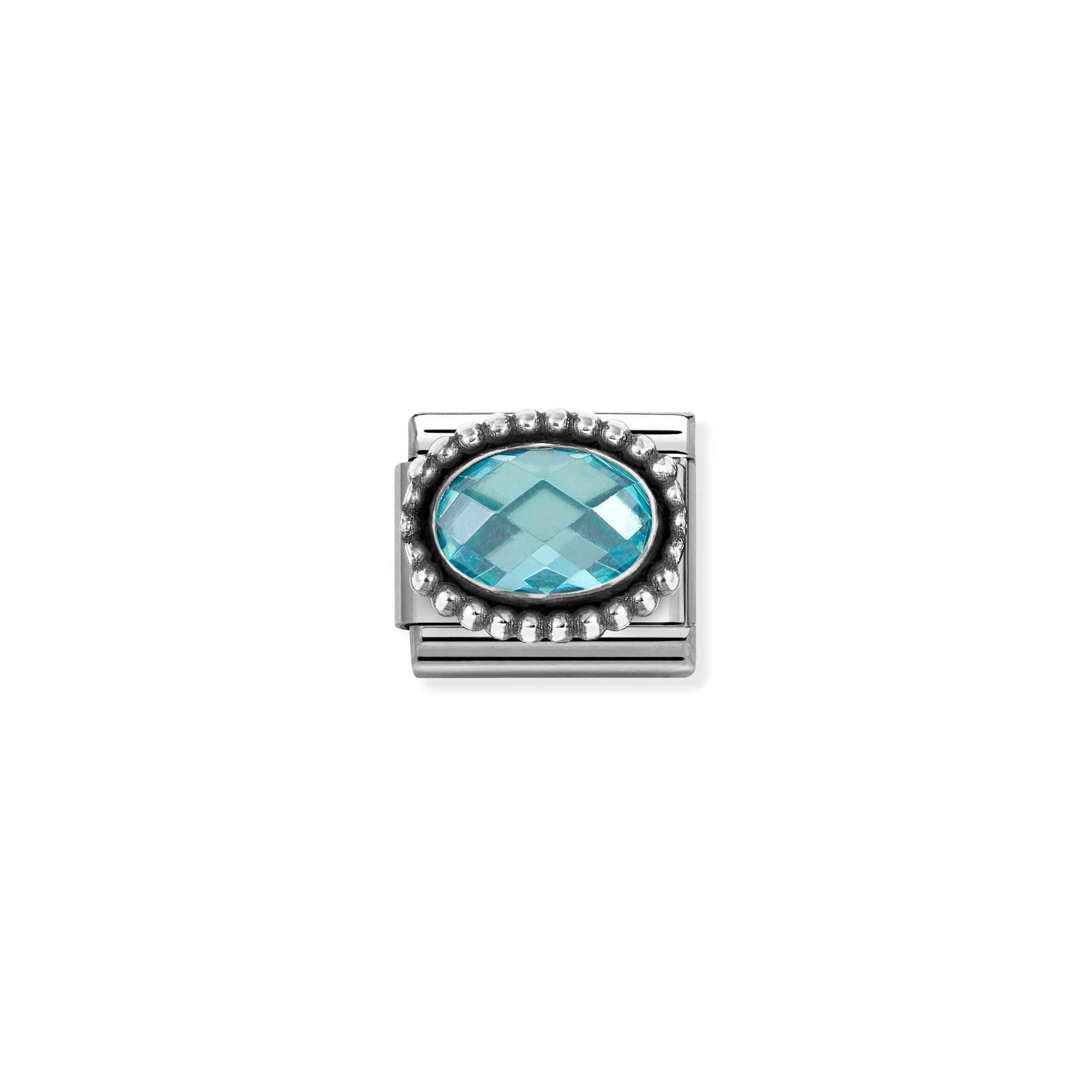 Charm, Composable Link, Light Blue CZ, Vintage Effect