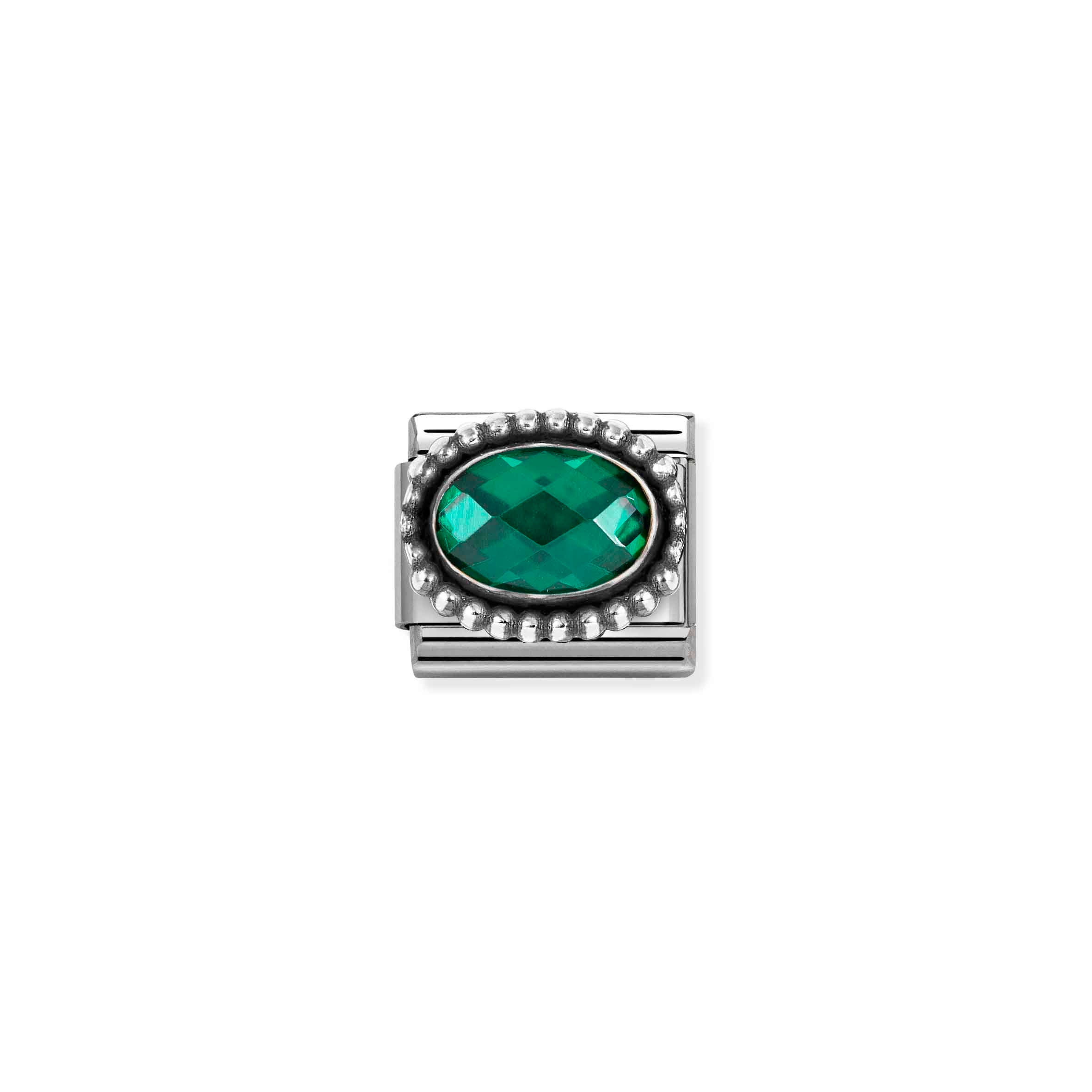 Charm, Composable Link, Emerald Green CZ, Vintage Effect
