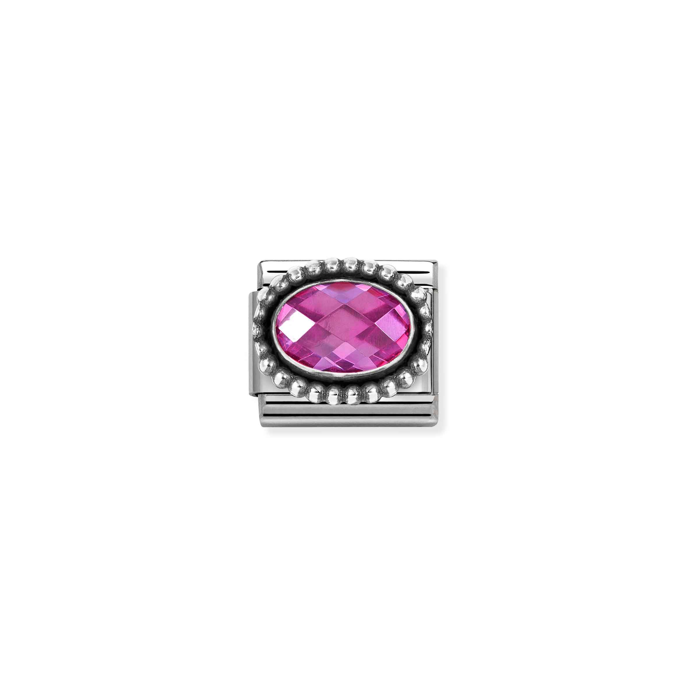 Charm, Composable Link, Fuchsia CZ, Vintage Effect