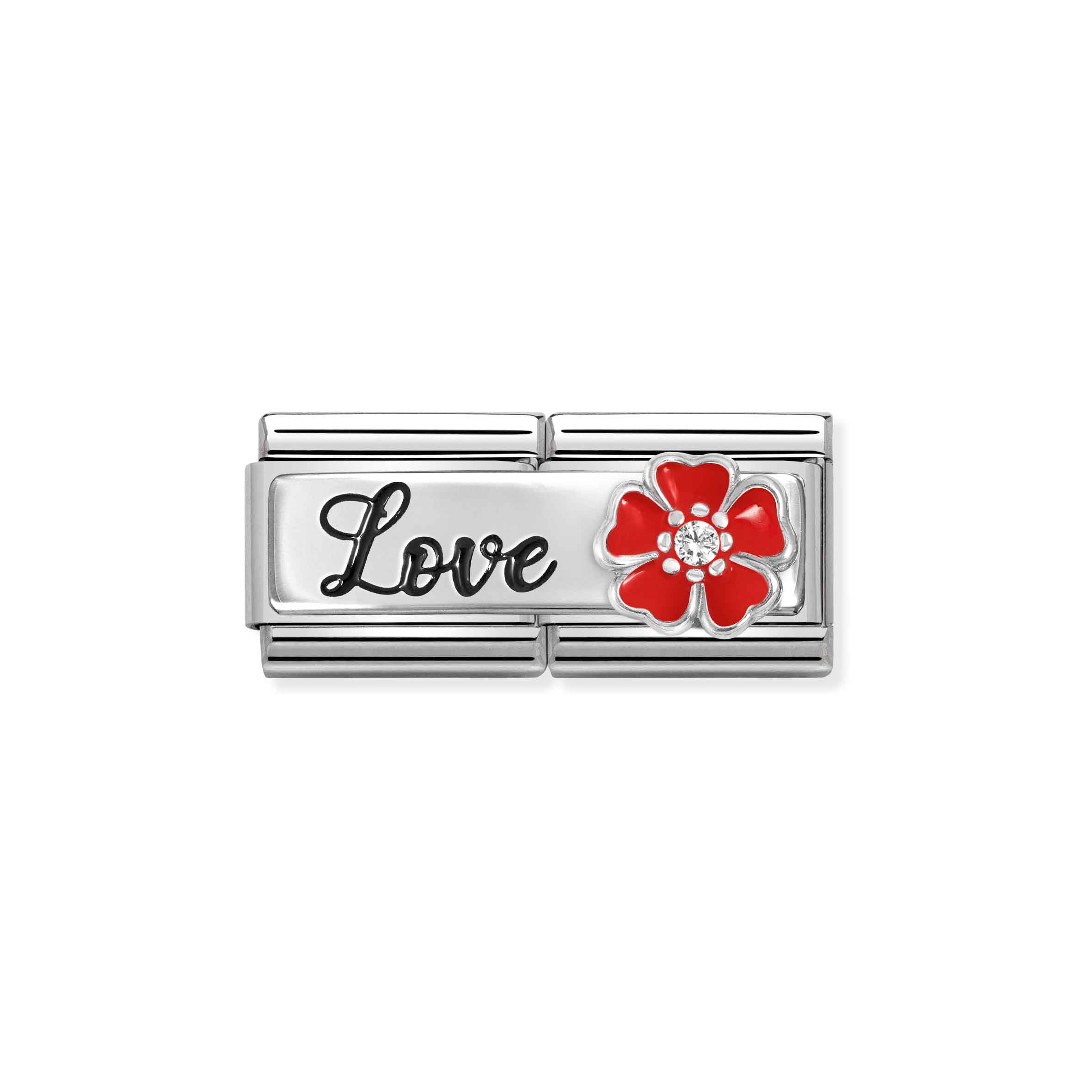 Charm, Composable Double Link,LOVE Red Flower