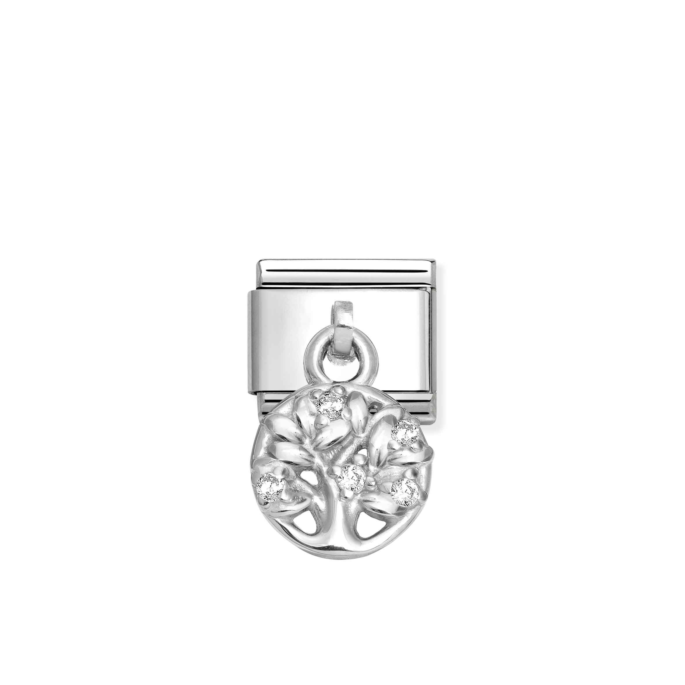 Charm, Composable Link, Pendant Tree of Life, White stones
