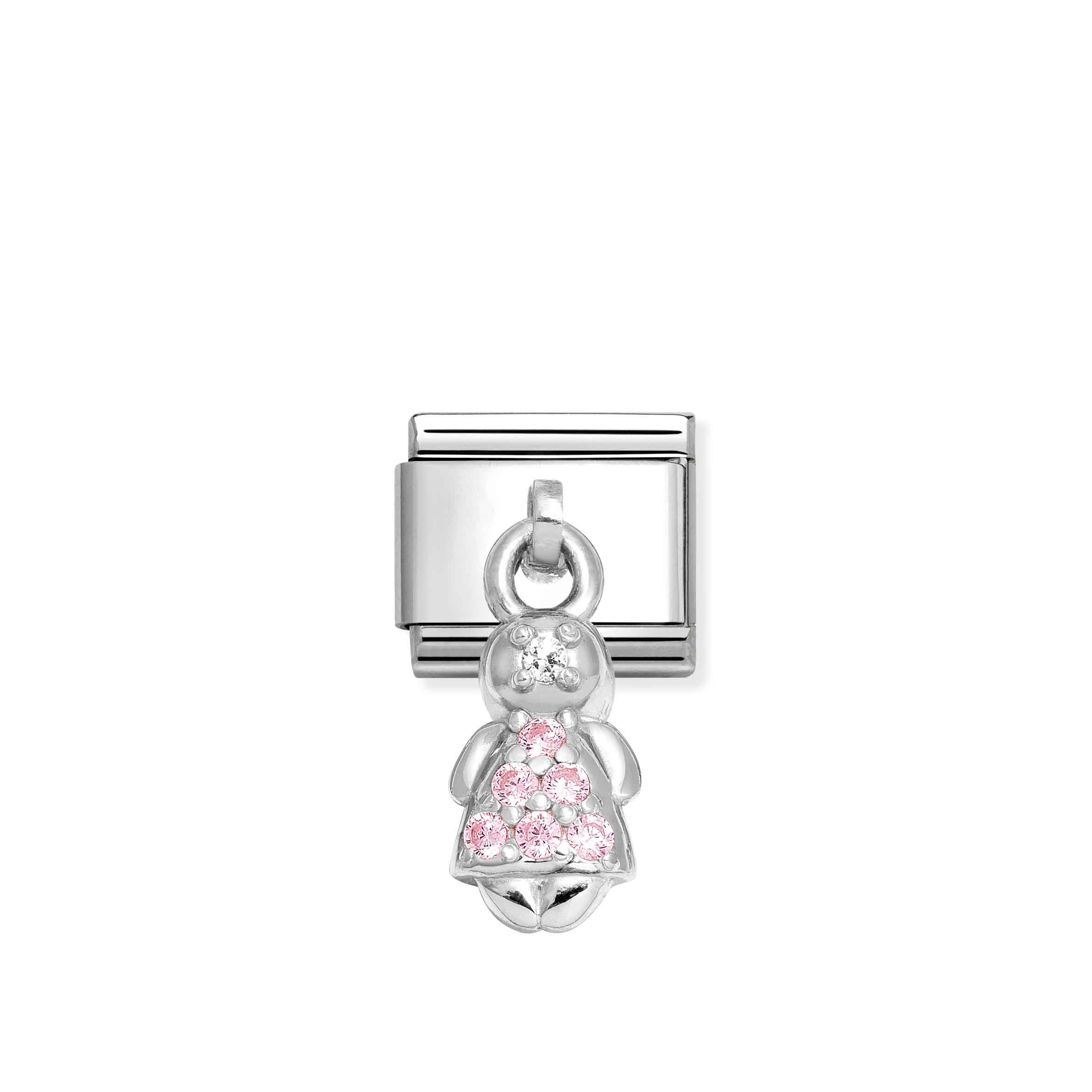 Charm, Composable Link, Pendant Girl, Pink stones