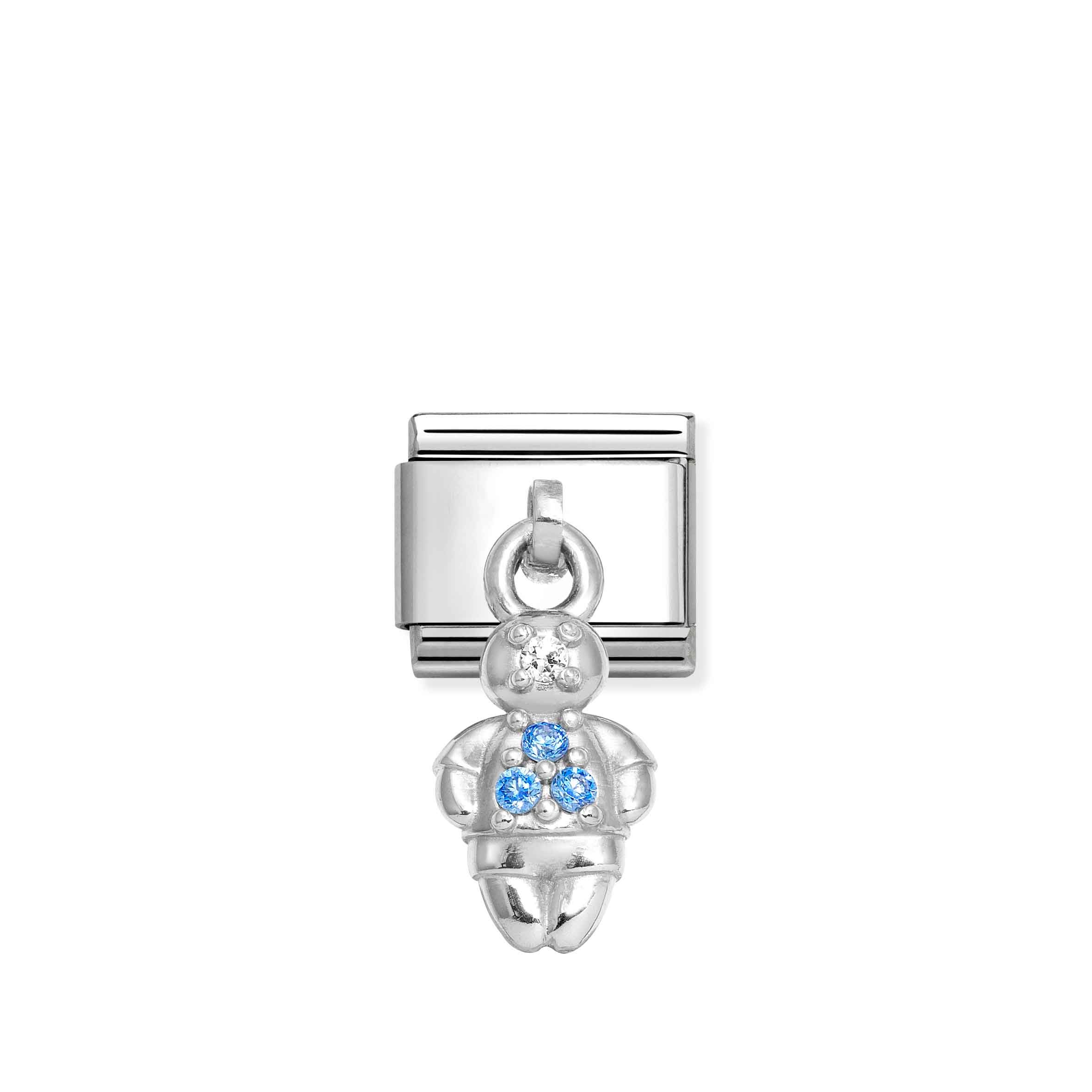 Charm, Composable Link, Pendant Boy, Light Blue stones