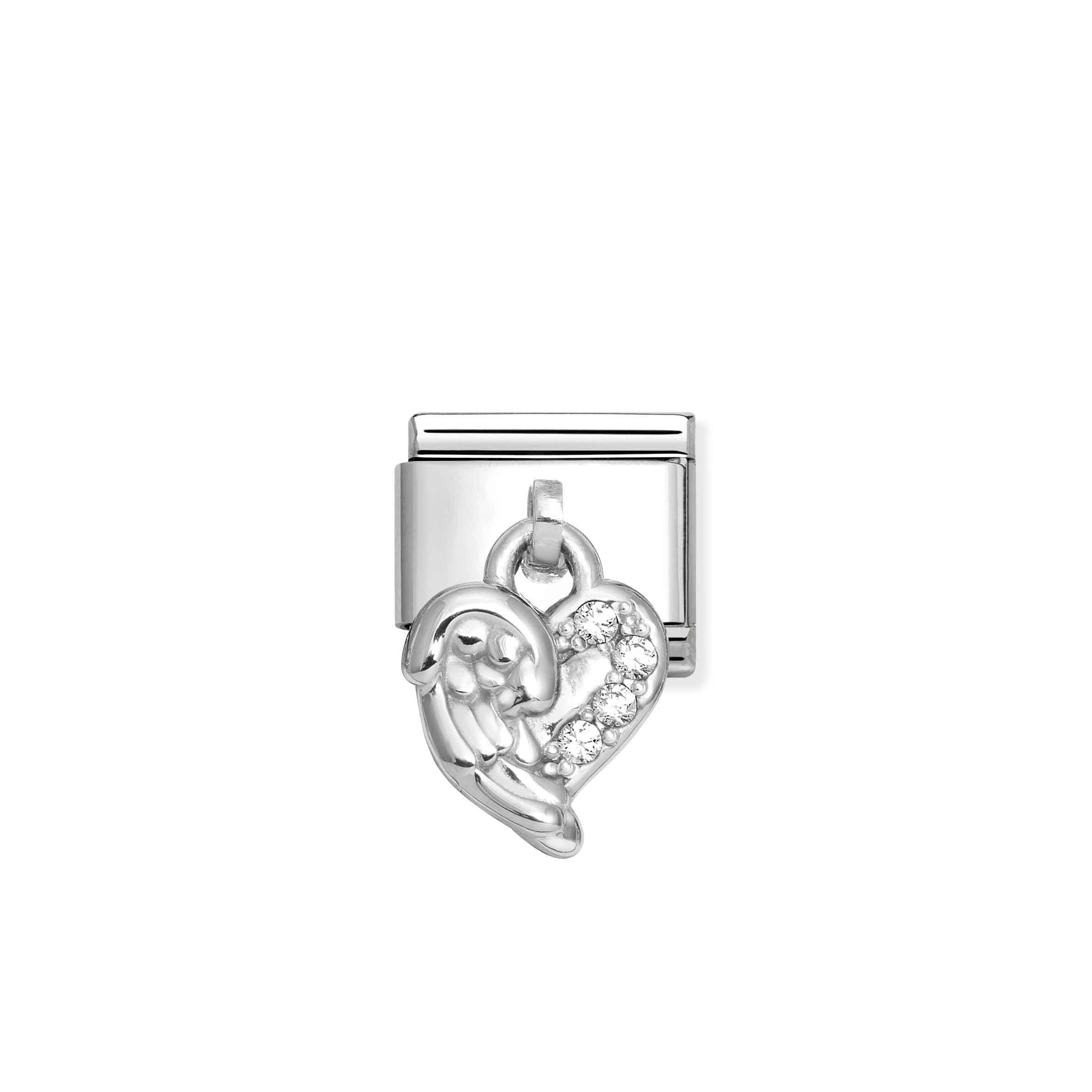 Charm, Composable Link, Pendant Angel Wings, White stones