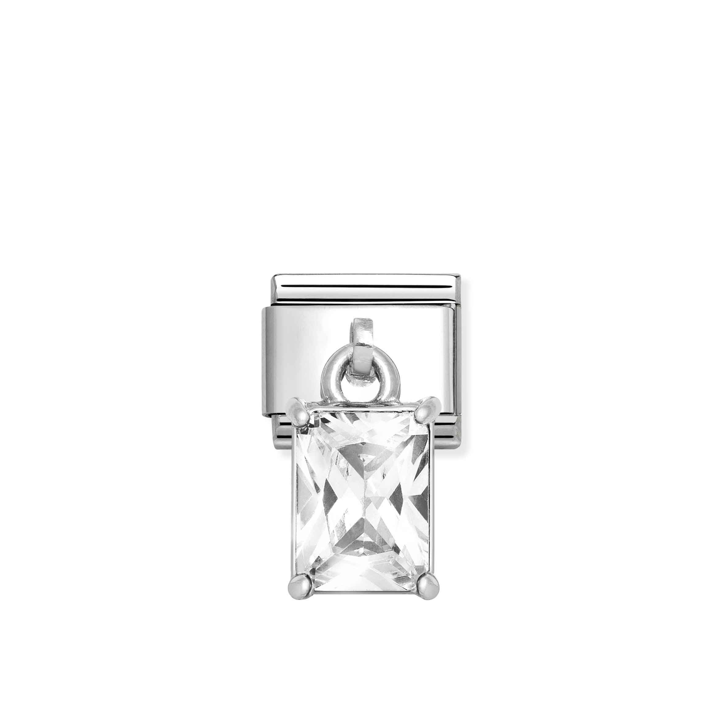 Charm, Composable Link, Pendant Rectangular Baguette Cut Stone, White