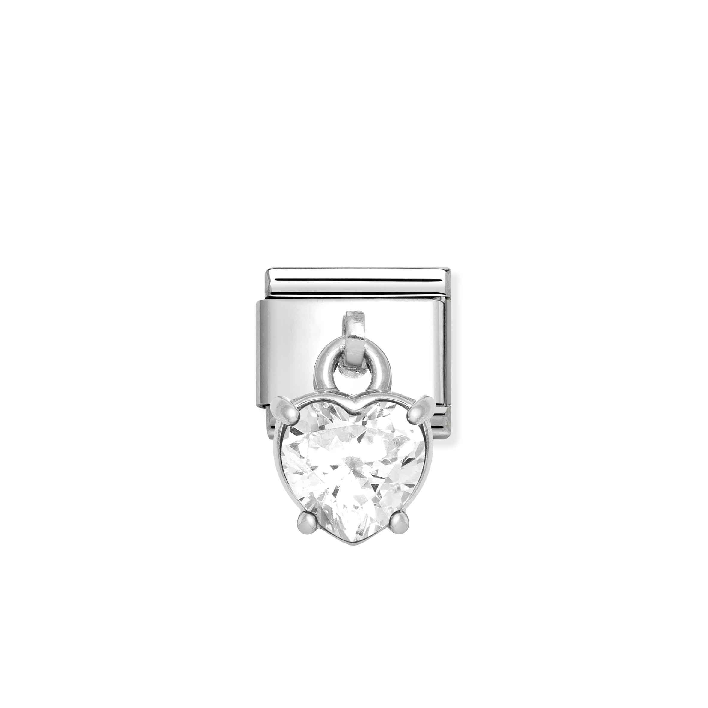 Charm, Composable Link, Pendant Heart Cut Stone, White