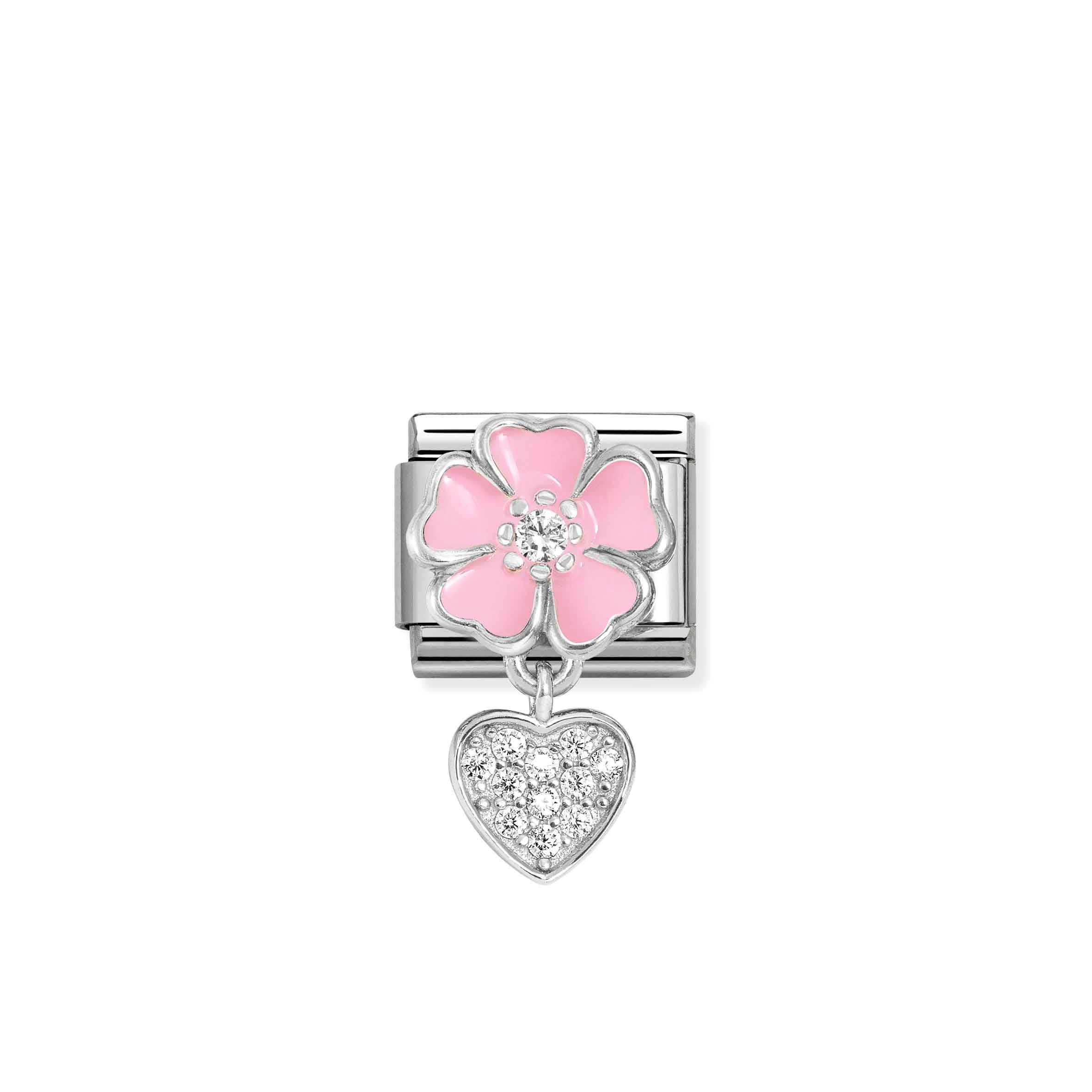 Charm, Composable Link, Silver, Flower and Heart