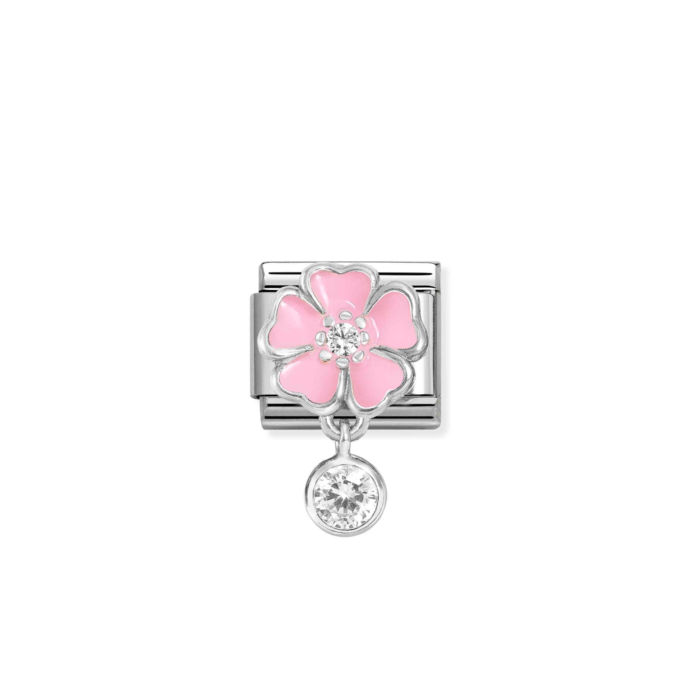 Charm, Composable Link, Pink Flower, CZ pendant