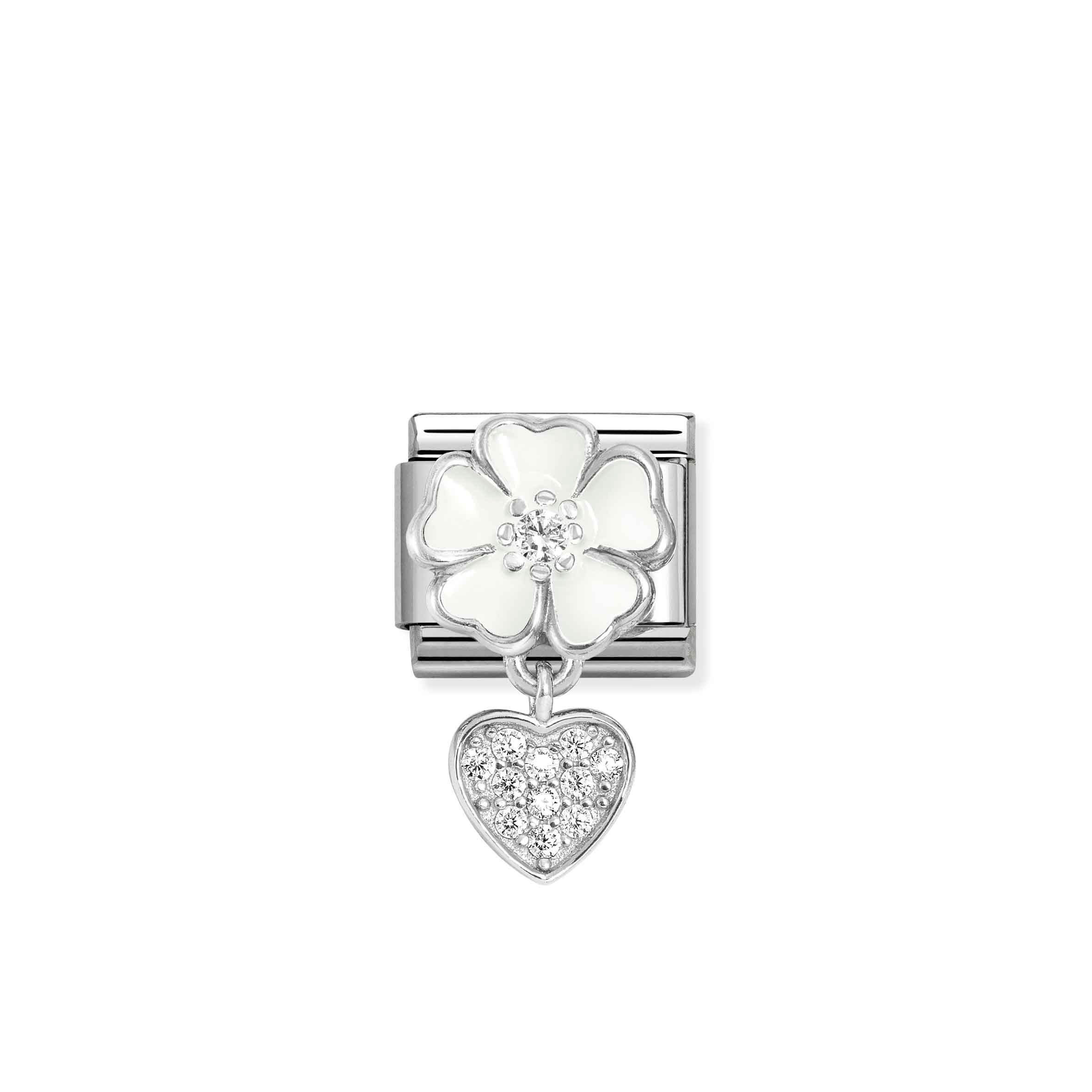 Charm, Composable Link, White Flower, Heart