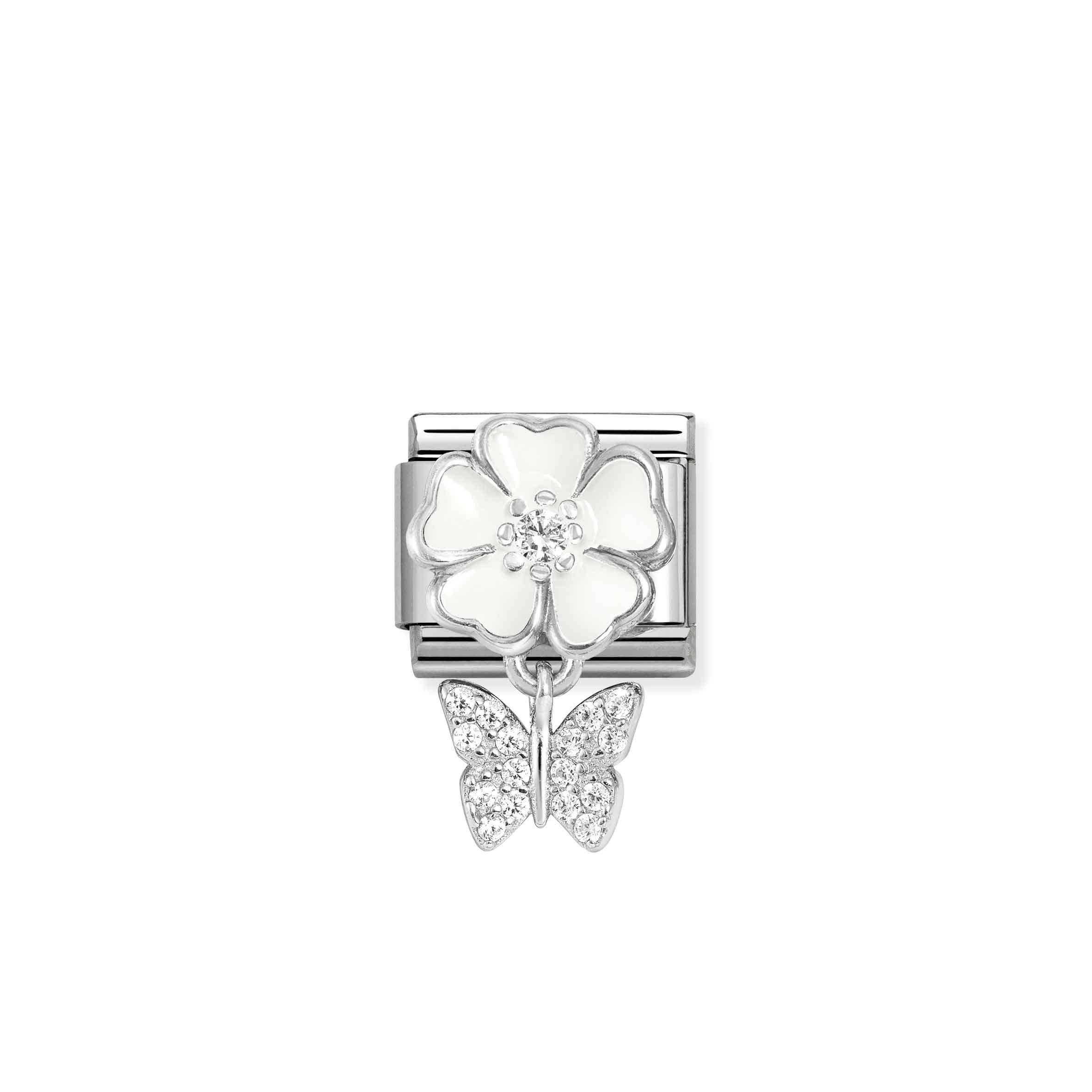 Charm, Composable Link, White Flower, Butterfly