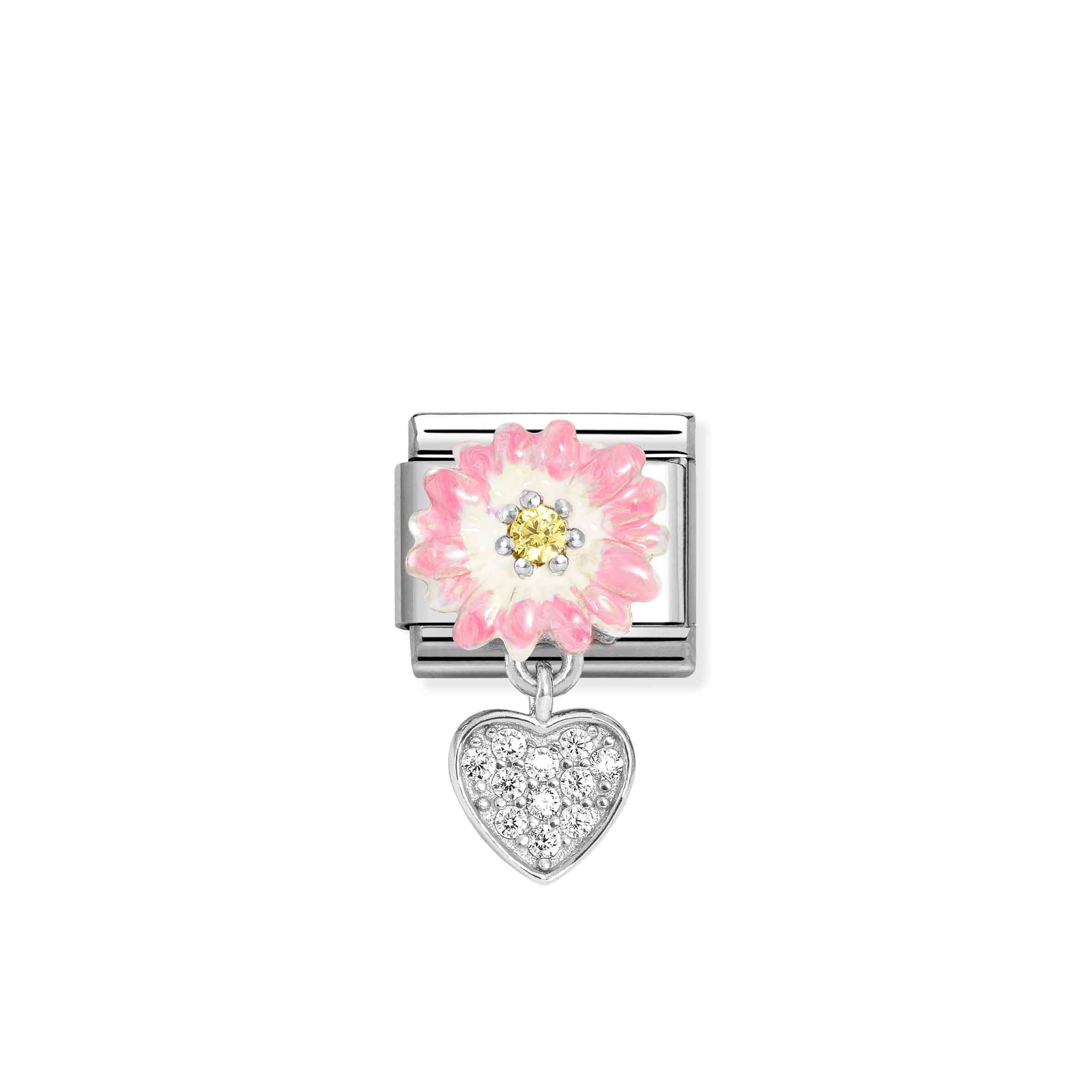 Charm, Composable Link, Flower,Yellow CZ,Heart