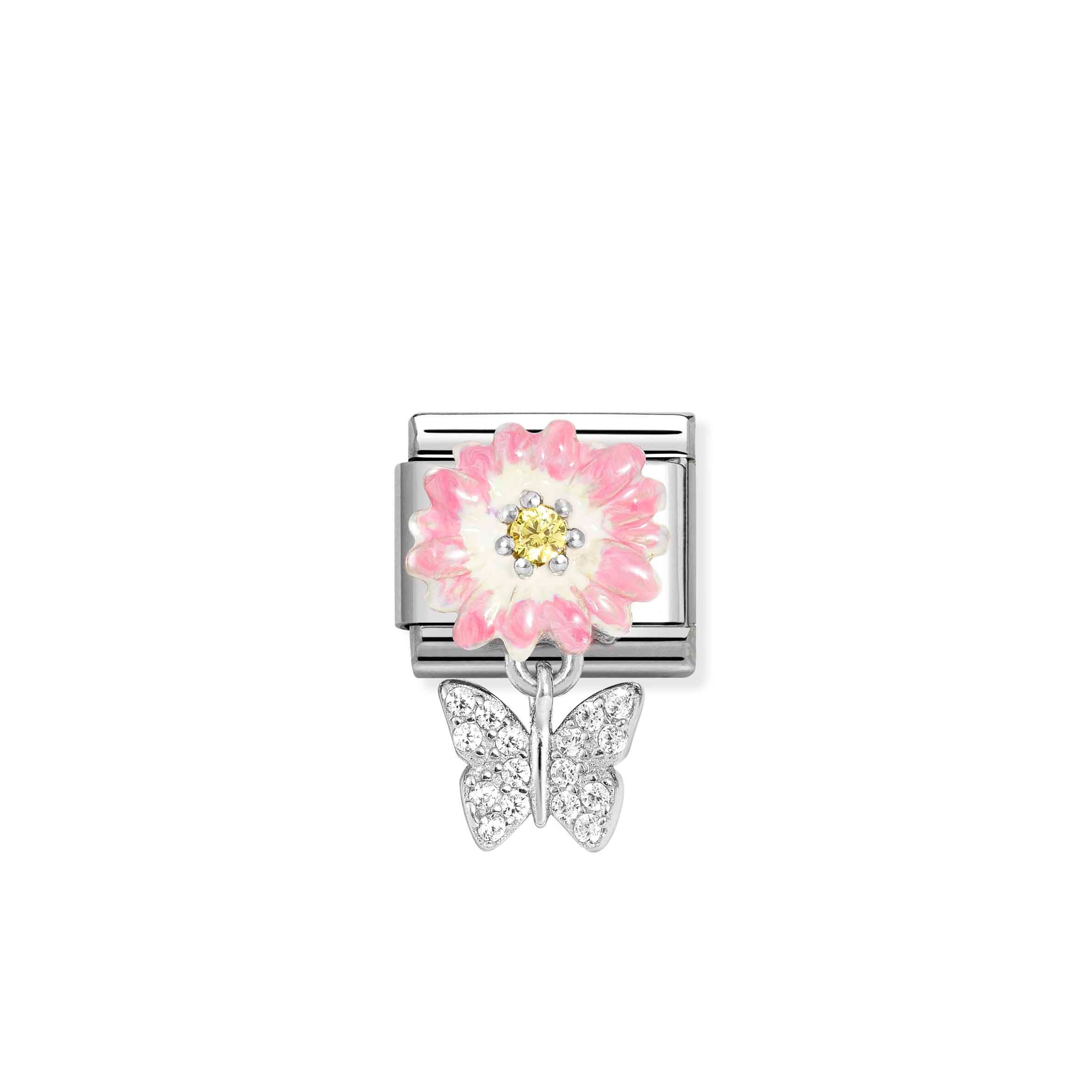 Charm, Composable Link, Flower, Yellow CZ, Butterfly