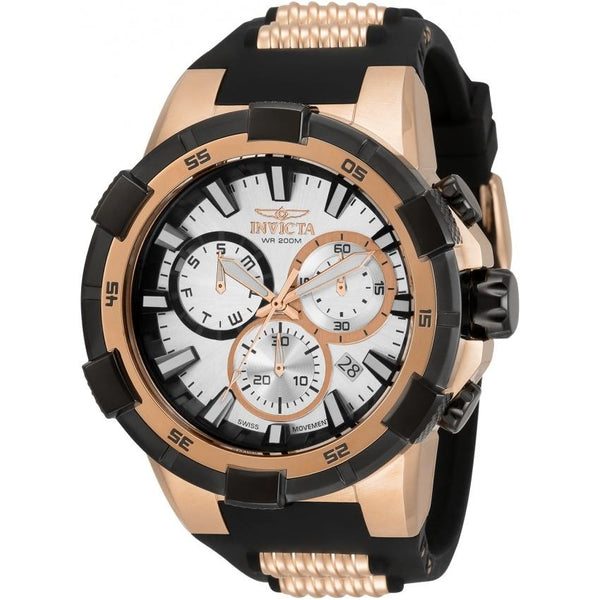 Invicta Men's 33290 Aviator Rose-Tone and Silver Polyurethane and Stainless Steel Watch