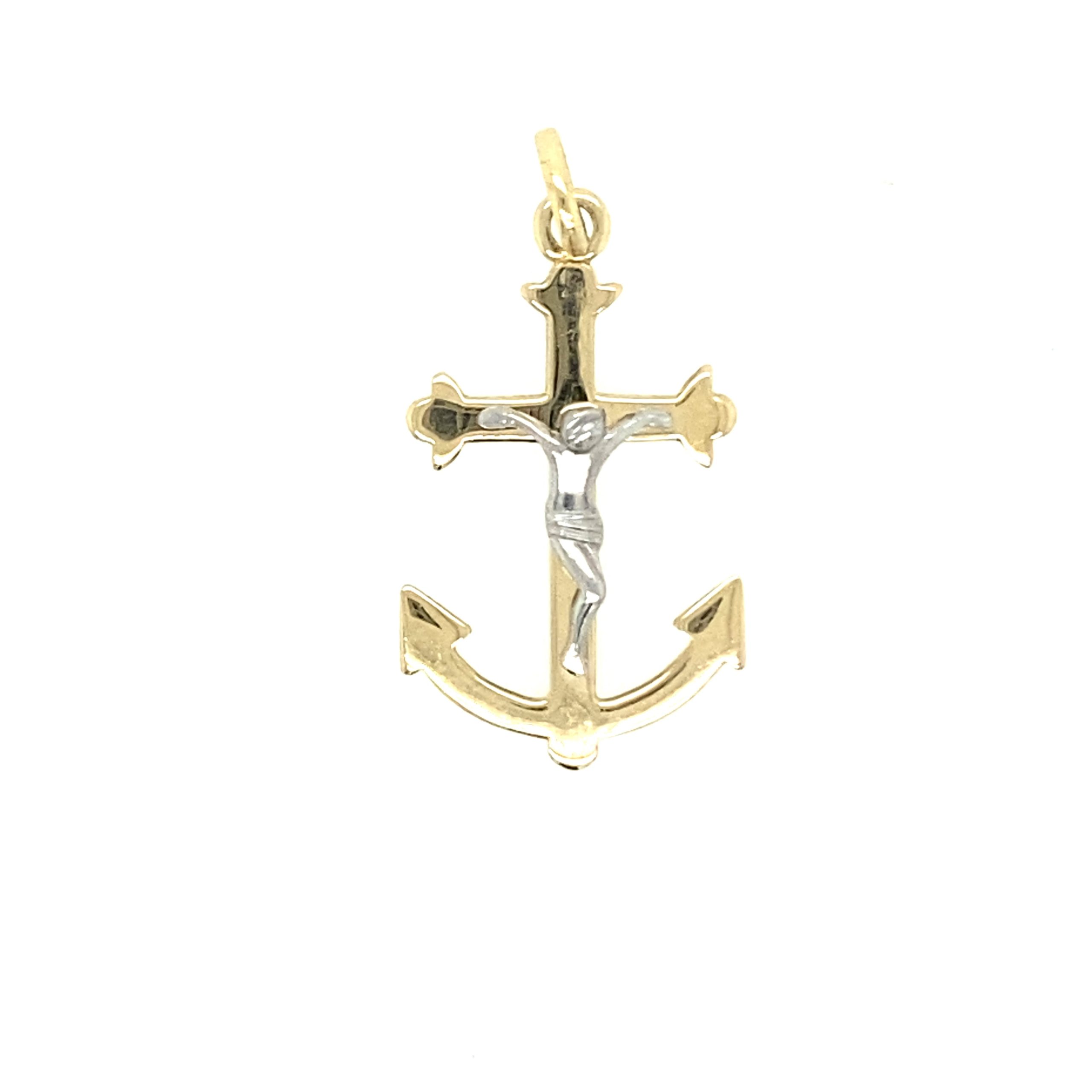 14k Gold 2t Anchor Cross Pendant
