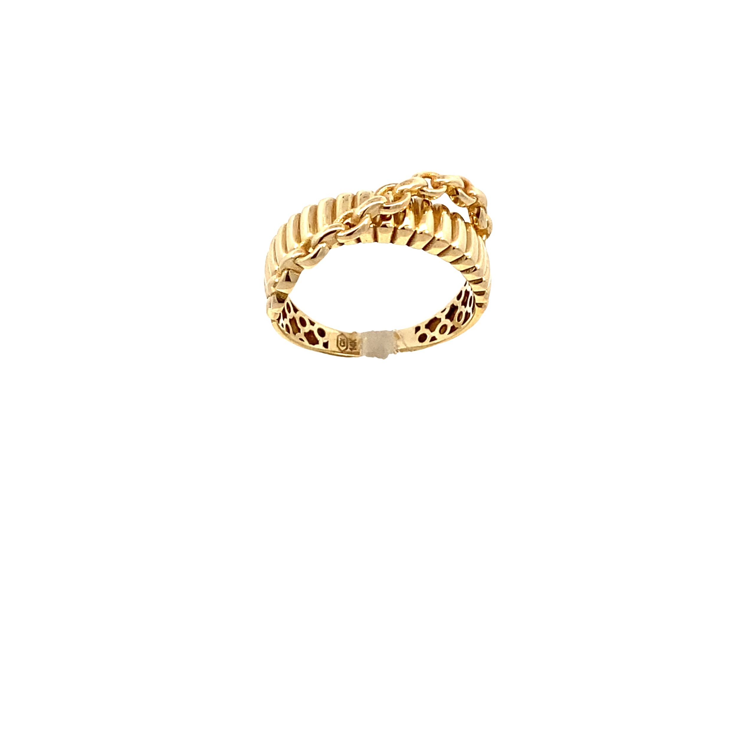 14K Gold Rolo Rope Link On Top Ring