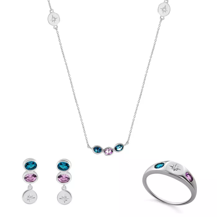 Orphelia® 'Regula' Women's Sterling Silver Set: Necklace + Earrings + Ring - Silver SET-7578