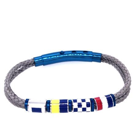 Light Grey Double Rope with Nautical Flags Charms Bracelet (Grey/Blue)