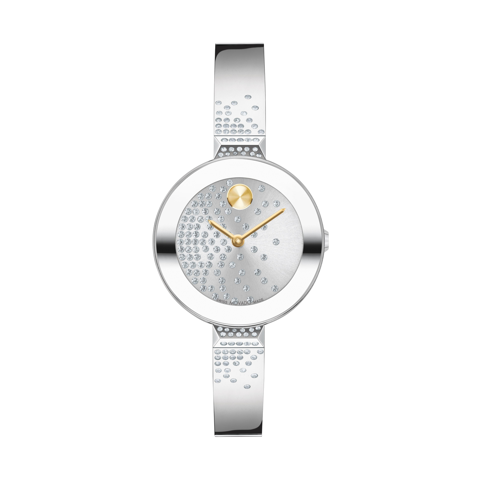 Movado BOLD Crystal Sunray Silver Dial & Stainless Steel Bangle Bracelet Watch