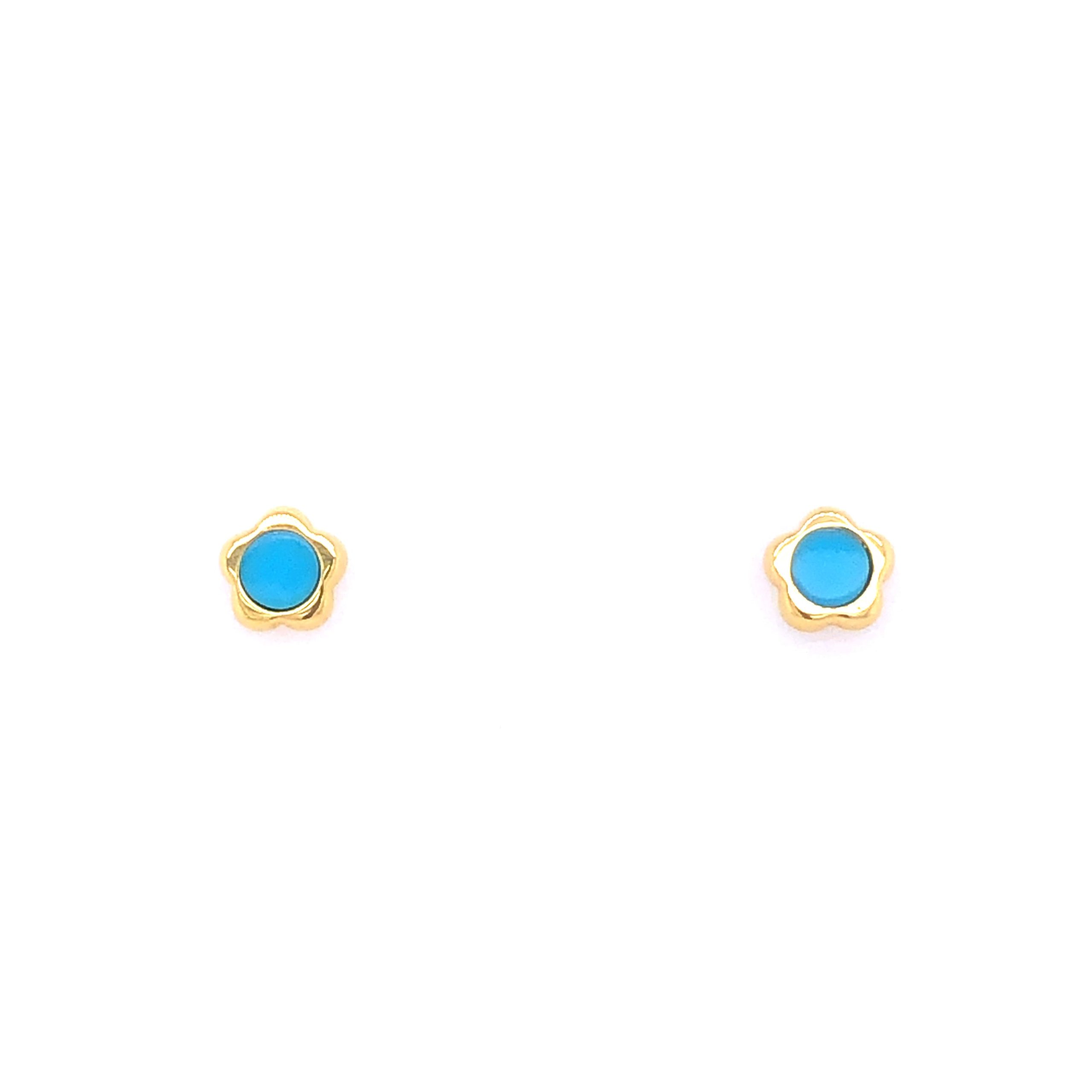 14K DAISY STUD WITH CIRCLE BLUE EARRINGS