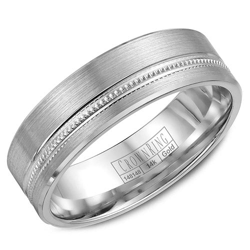 Crown Ring 14k White Gold Wedding Band - WB-7919-M10