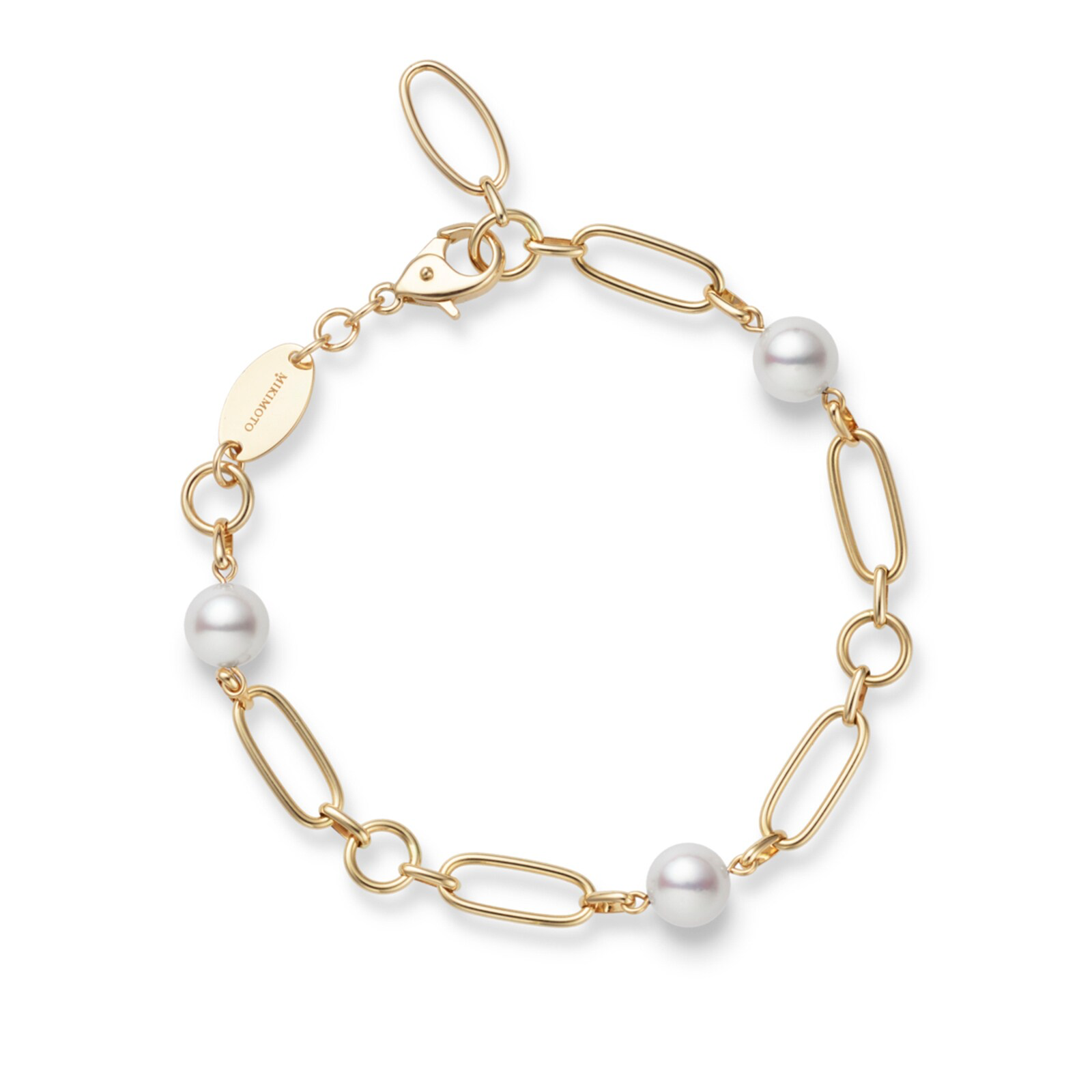 18k Yellow Gold Akoya Pearl M Code Chain Bracelet