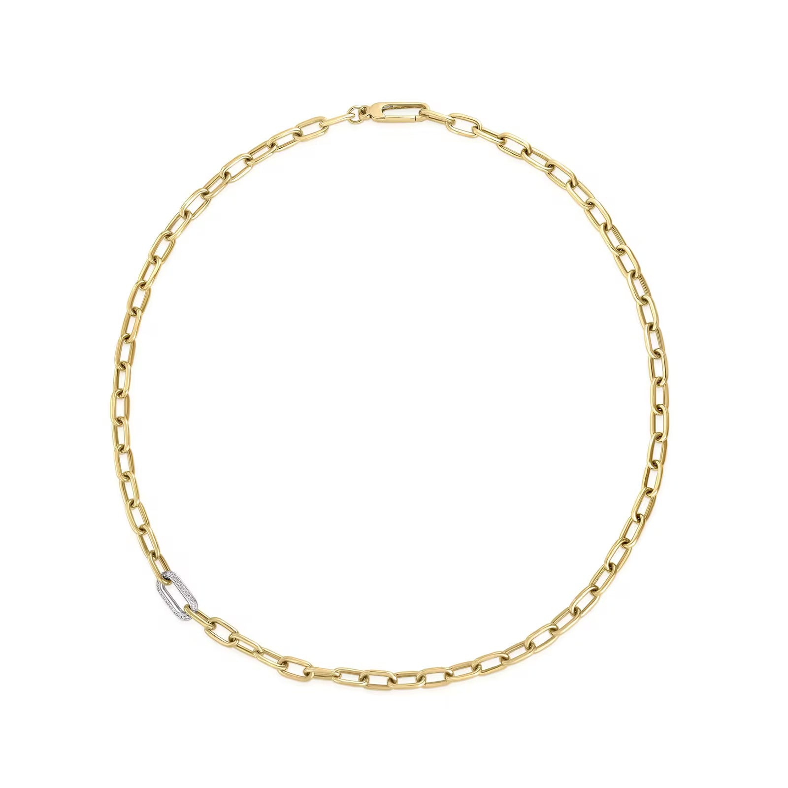 18K Yellow Gold Designer Diamond Paperclip Link Necklace
