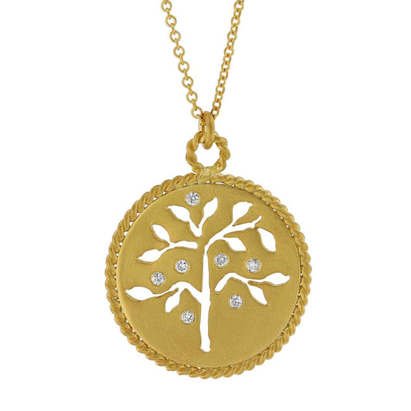 Yellow Gold Tree of Life Diamond Necklace - 3769