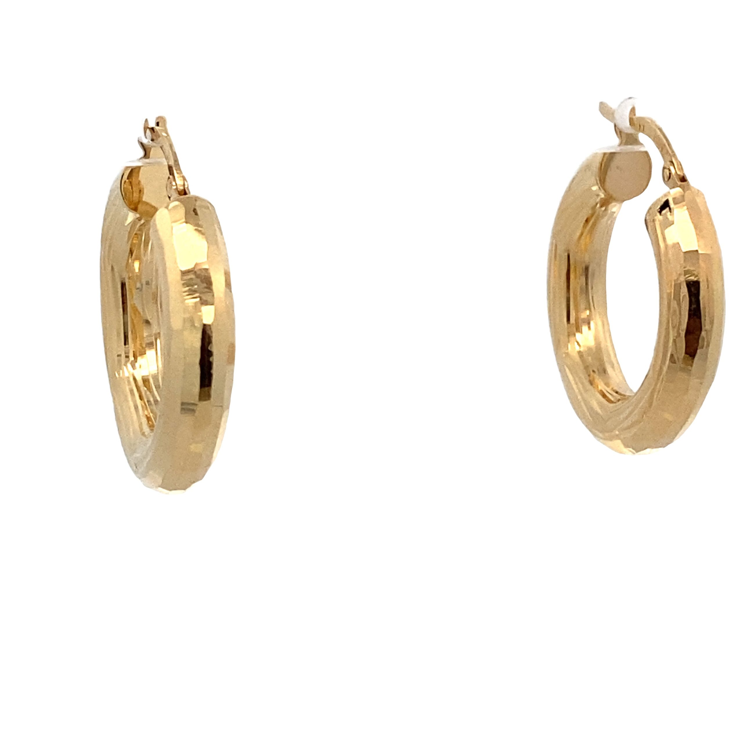14K Gold Faceted Bold Hoops Earrings